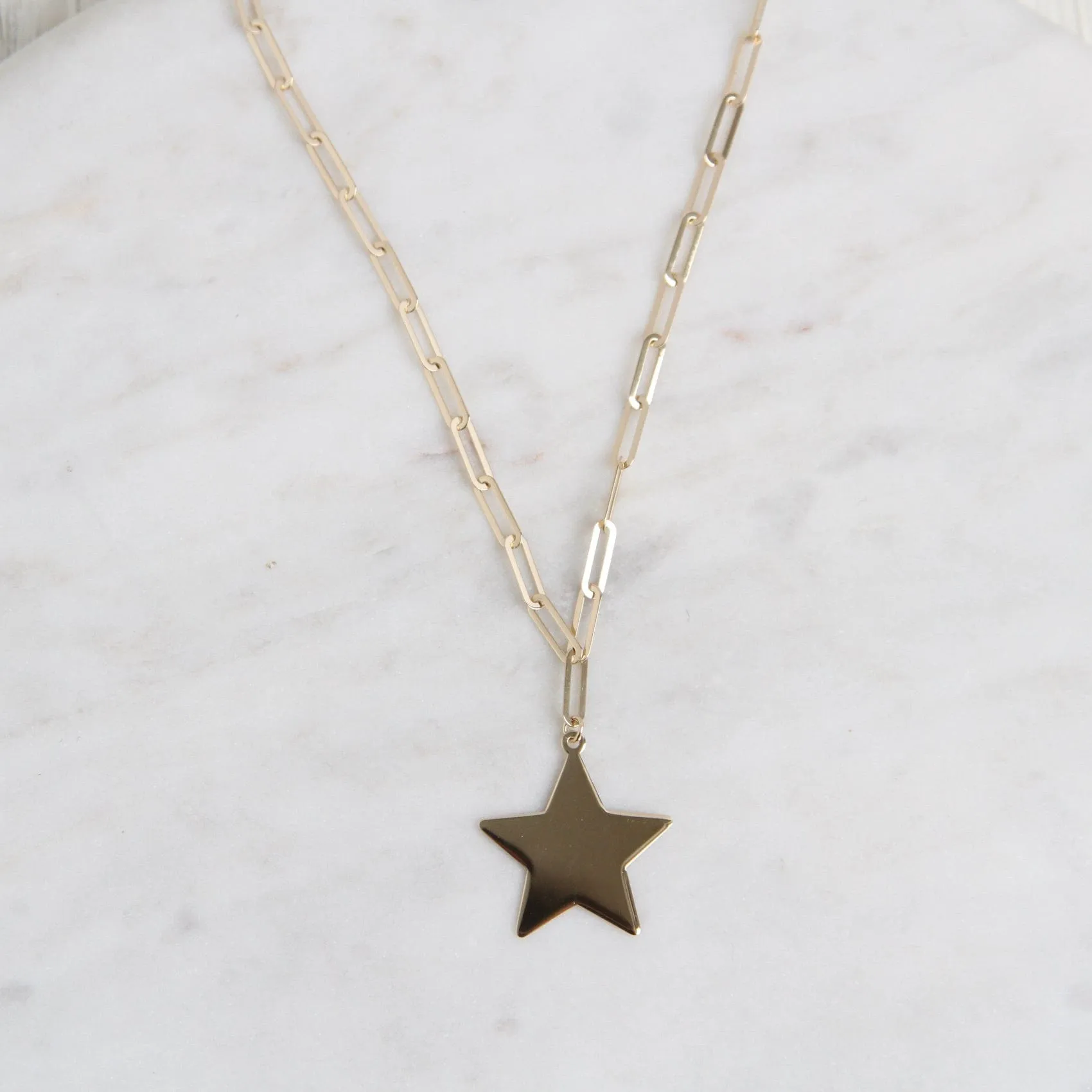 14k Yellow Gold Paperclip Chain with Star Pendant