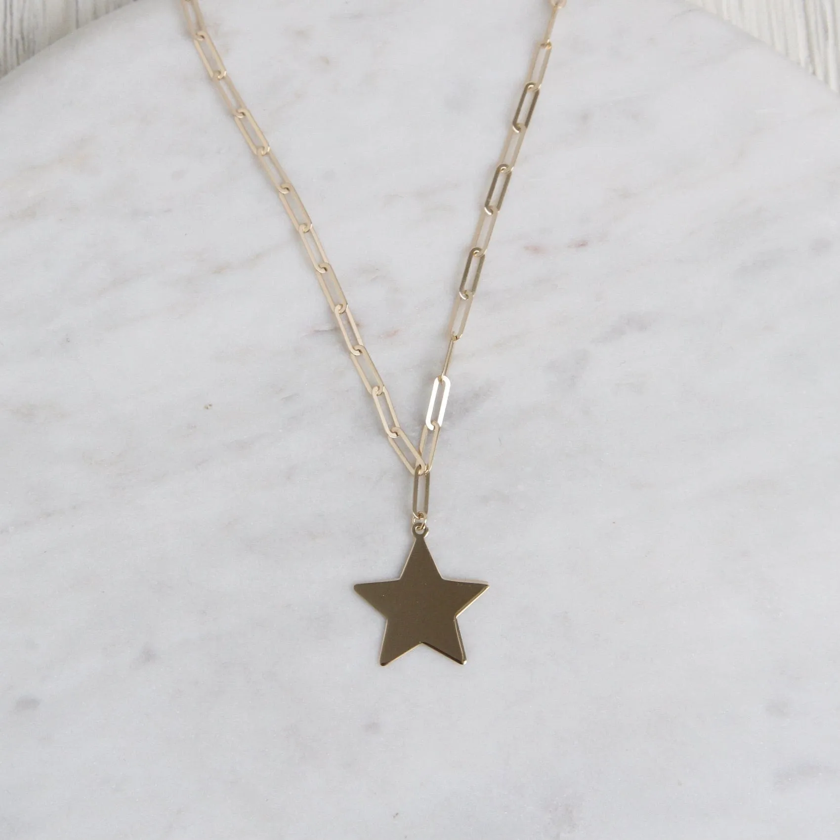 14k Yellow Gold Paperclip Chain with Star Pendant