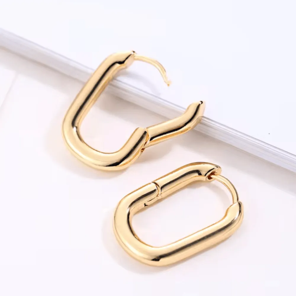 18K Gold Plated Rectangle Hoop Earrings – Sleek & Stylish