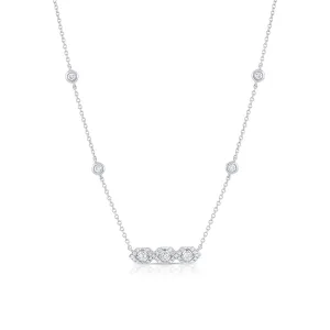 18K White Gold Diamond 3 Hexagon Bar Pendant Necklace