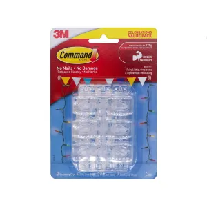 3M Command Celebrations Value Pack 40 Decorating Clips/12 Mini Clear Hooks