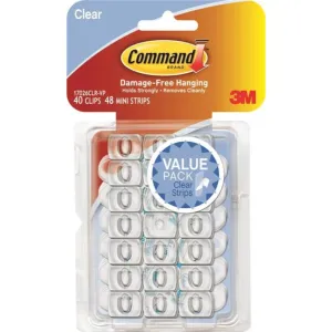 3M Command Clear Decorating Hook Clips Strips 40 Slips