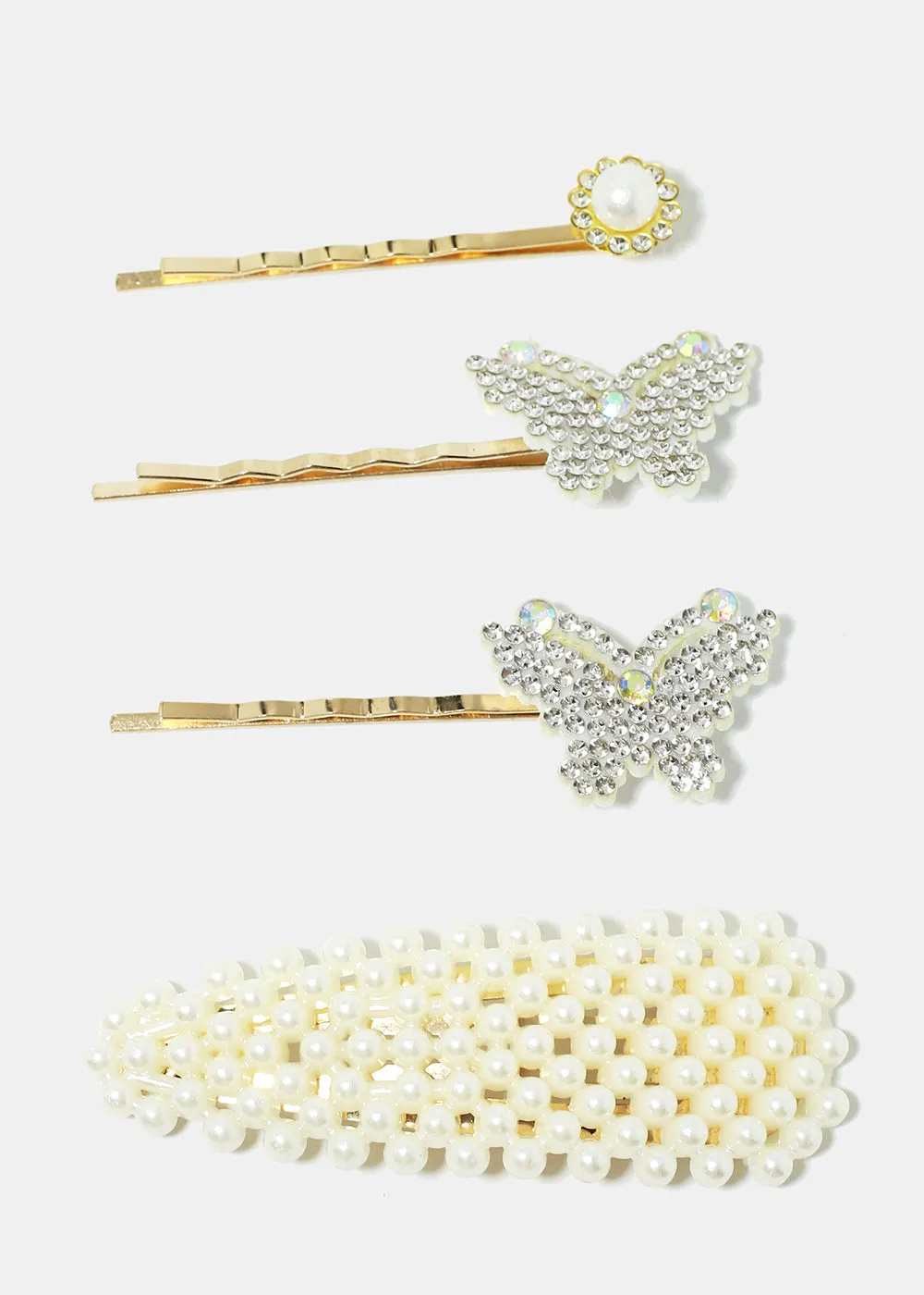 4-Piece Butterfly & Pearl Hairpins