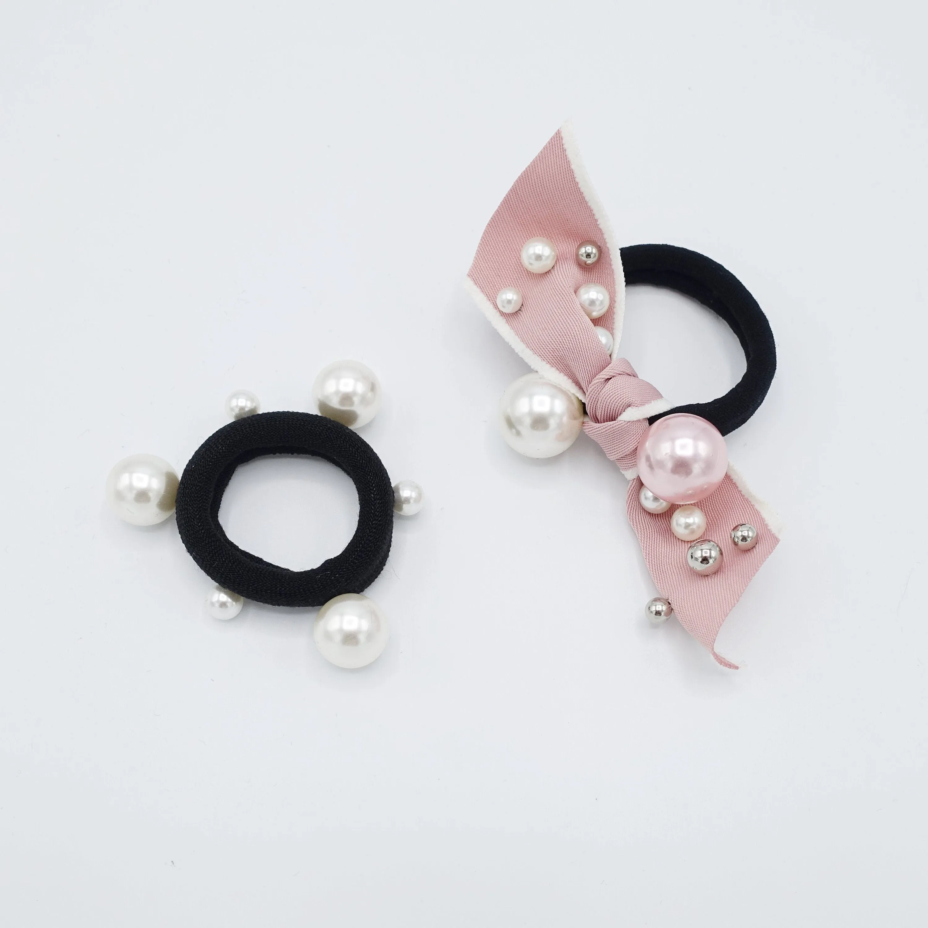 a set of pearl decorated bow knot ponytail holders hair elastic