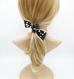 a set of pearl decorated bow knot ponytail holders hair elastic