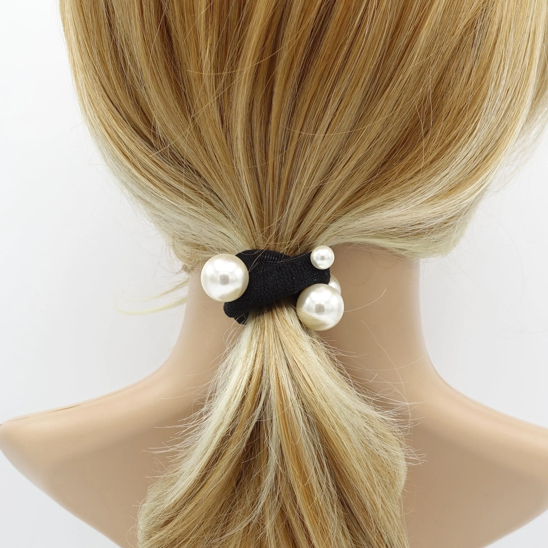 a set of pearl decorated bow knot ponytail holders hair elastic