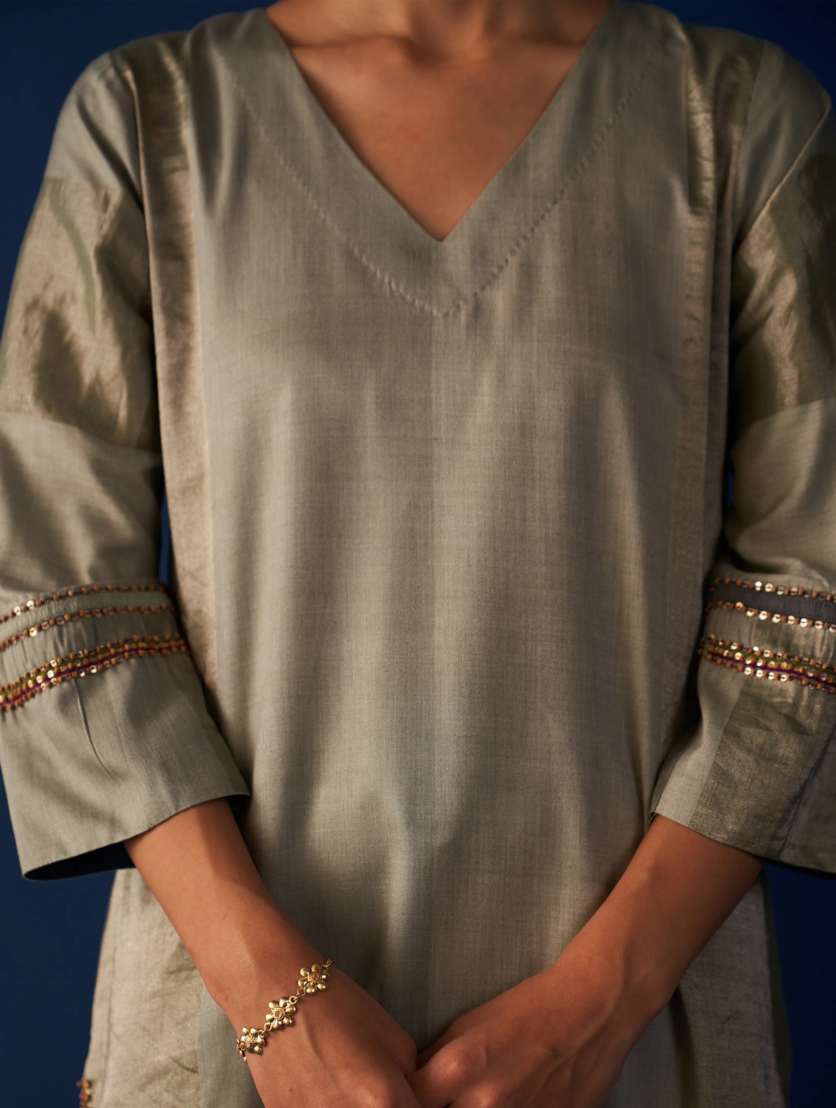 Abroo Silk Kurta Set - Sage Grey