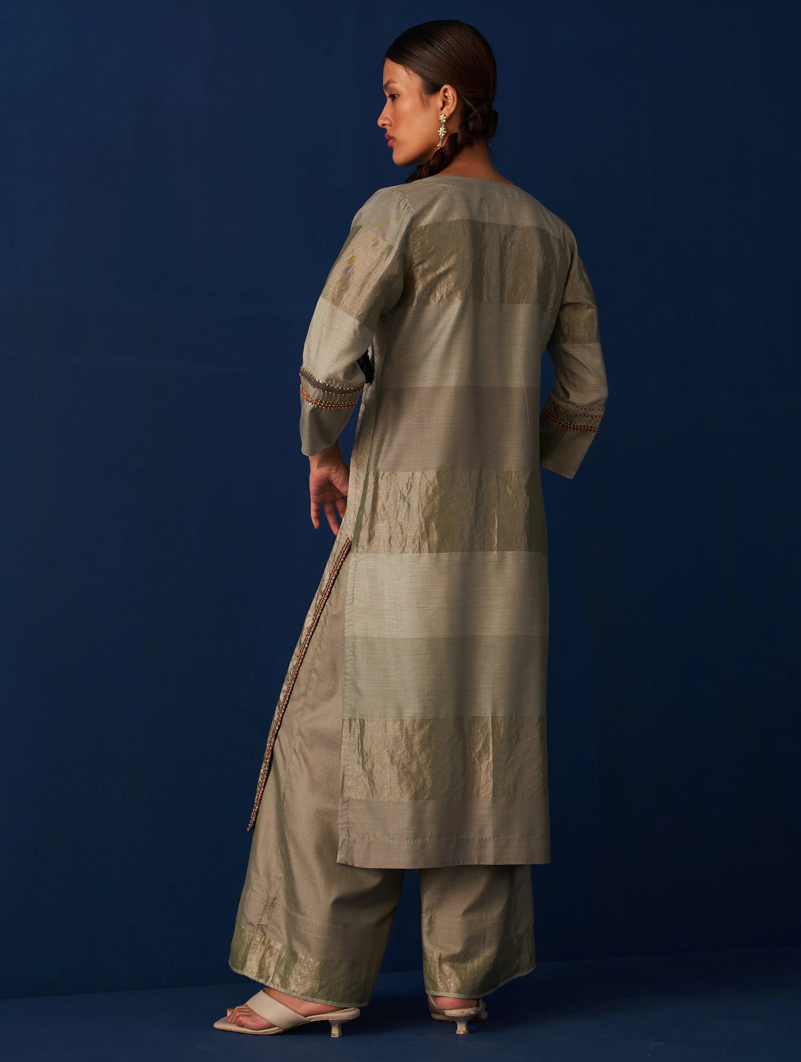 Abroo Silk Kurta Set - Sage Grey