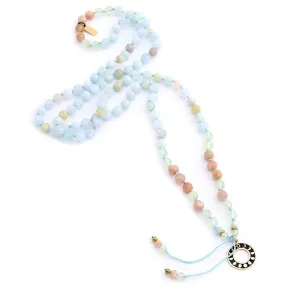 Aquamarine Sunstone and Prehnite Mala Necklace