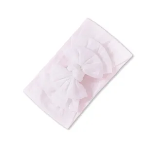 Baby Soft n Stretchy Double Bow Plain Headband — White