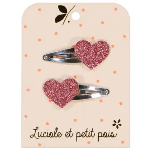 Barrettes coeurs - Glitter framboise (paire)