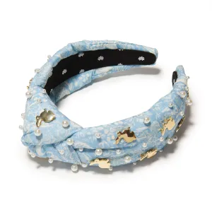 BLUE EMBELLISHED BUNNY KNOTTED HEADBAND