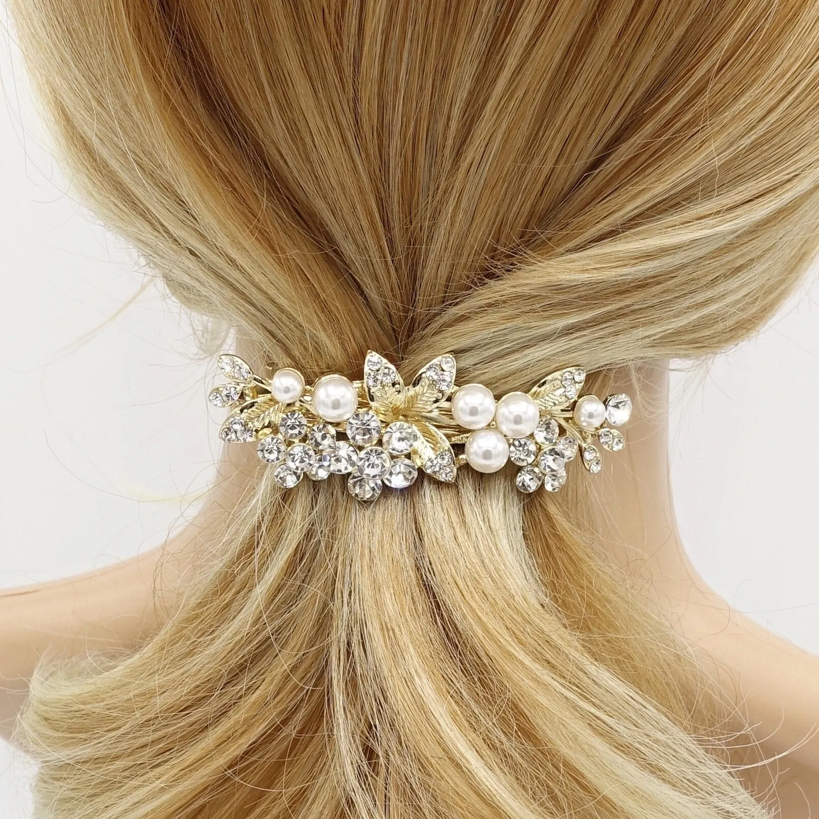 bridal branch hair barrette rhinestone pearl hair accessory for women