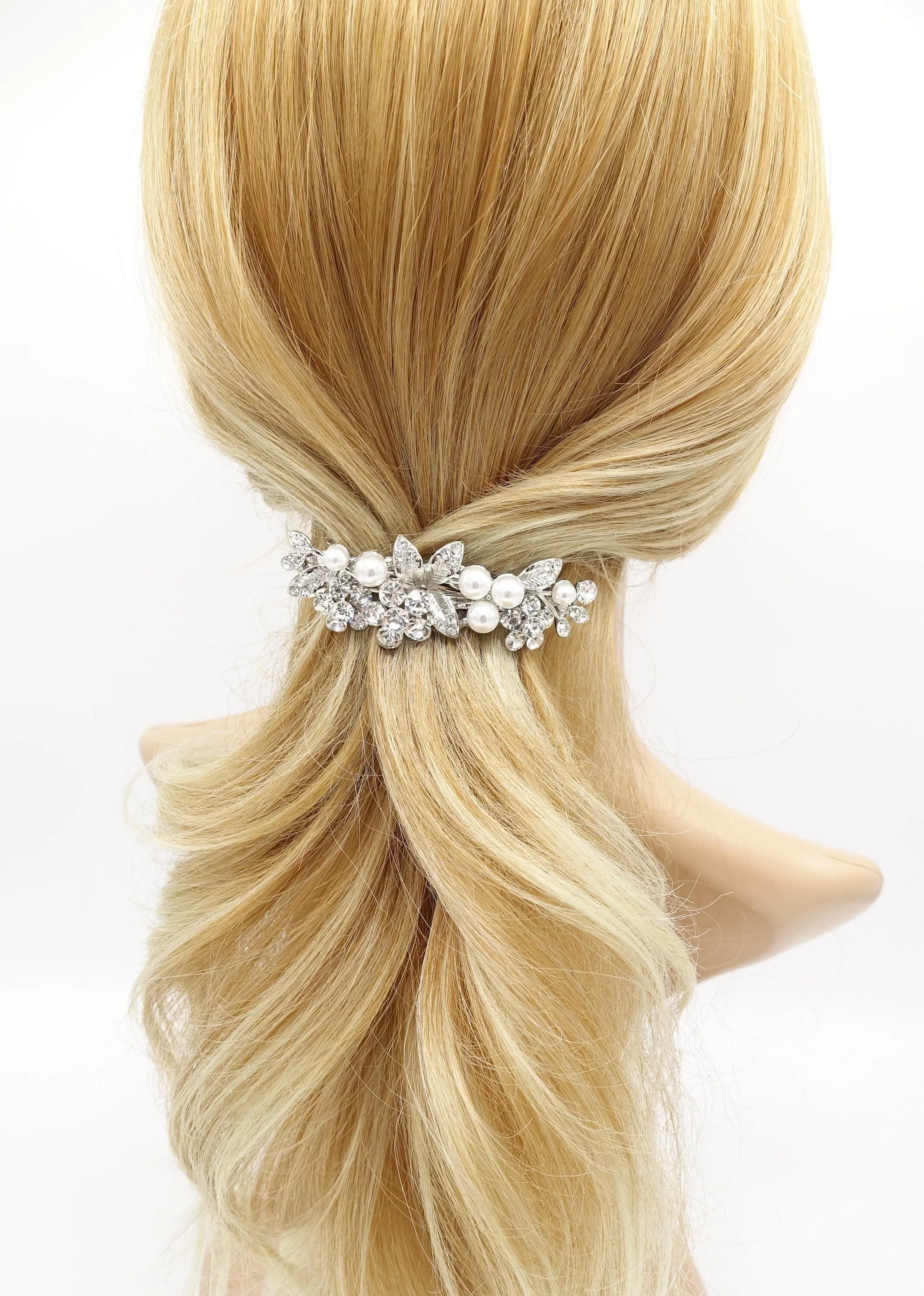 bridal branch hair barrette rhinestone pearl hair accessory for women