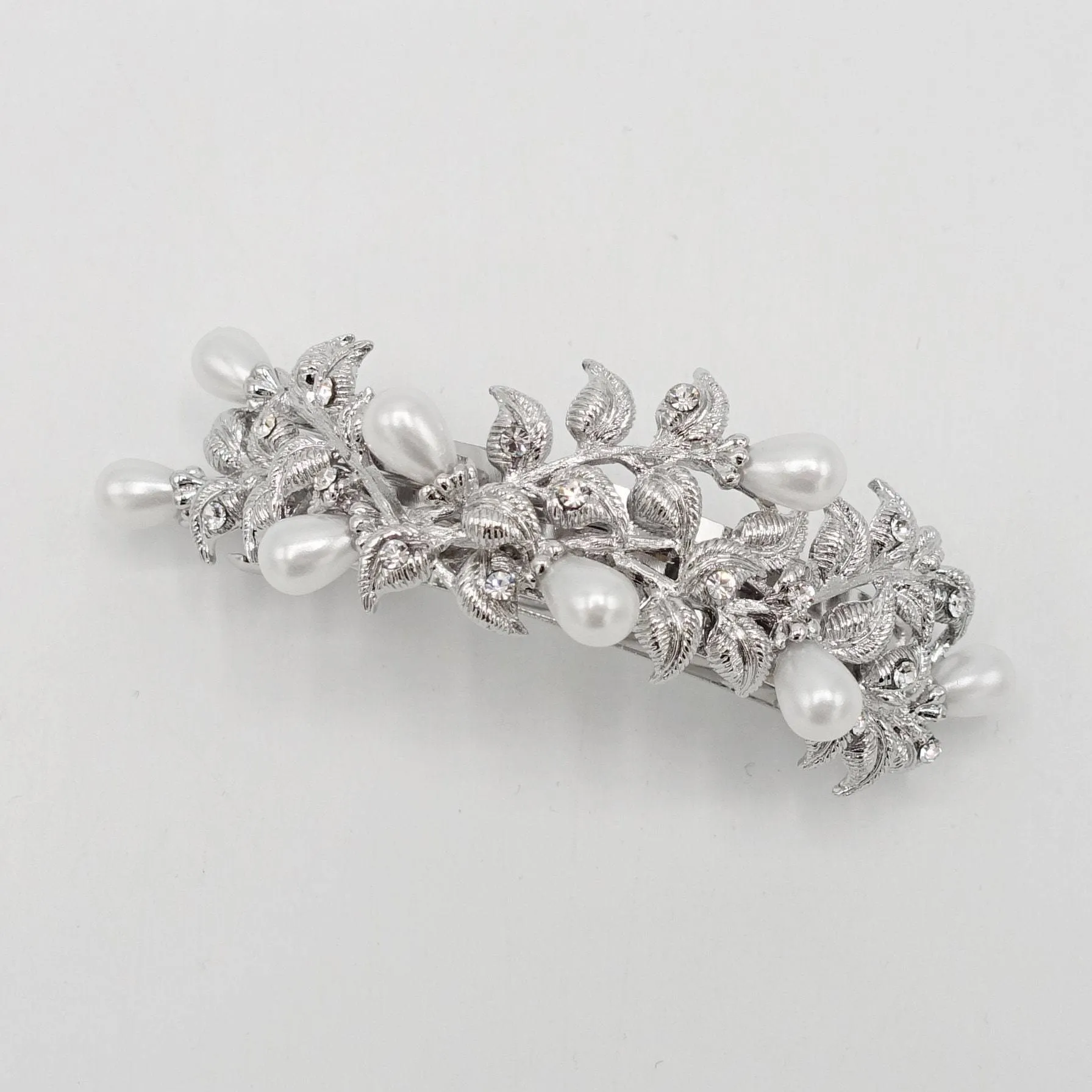 bridal hair barrette pearl rhinestone hair barrette flower stem wedding hair accessory