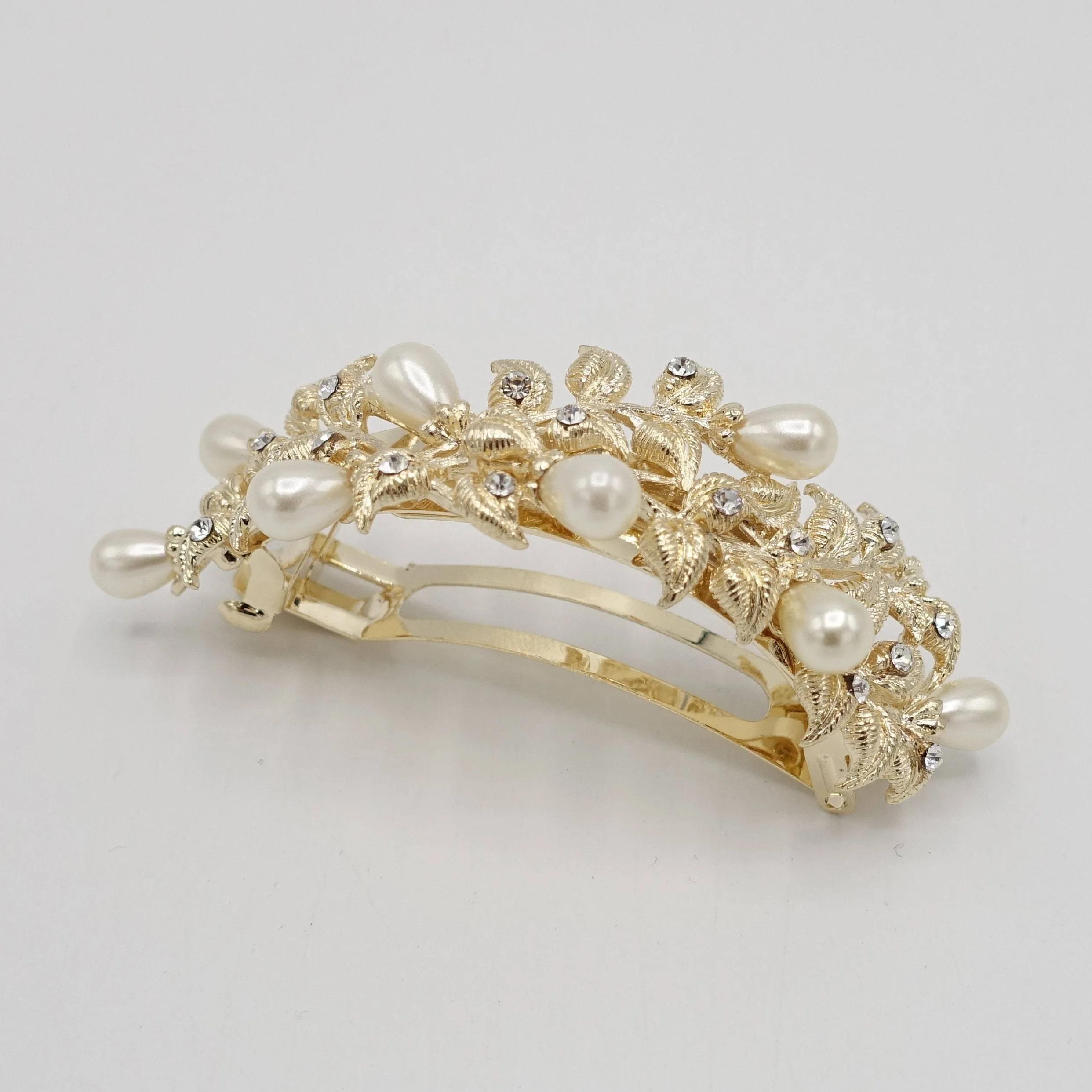 bridal hair barrette pearl rhinestone hair barrette flower stem wedding hair accessory