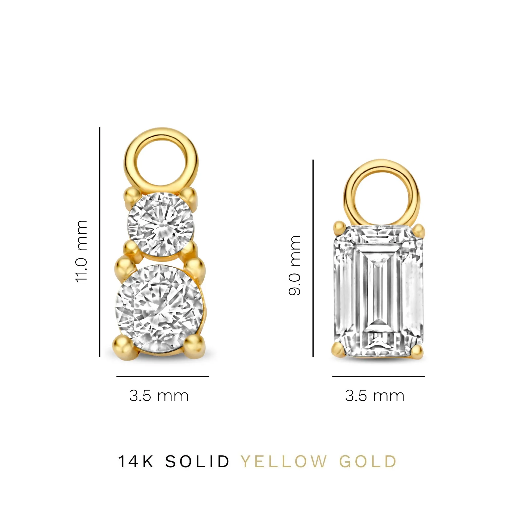 Cadeau d'Isabel 14 karat gold four-piece earring charm set with zirconia stones | without hoop earrings