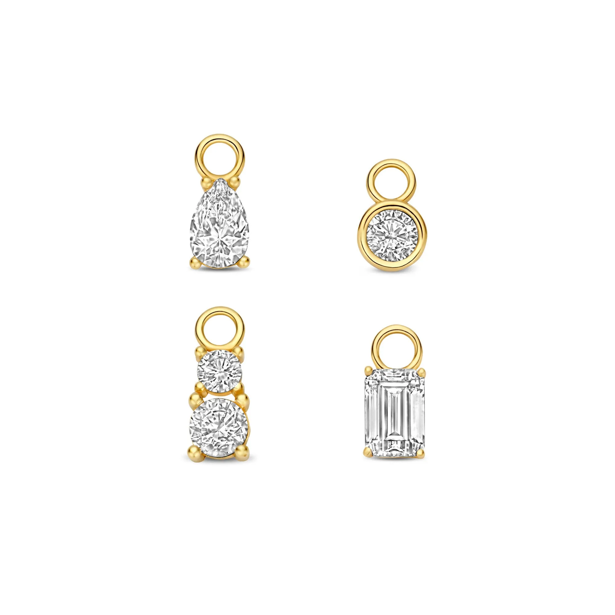 Cadeau d'Isabel 14 karat gold four-piece earring charm set with zirconia stones | without hoop earrings