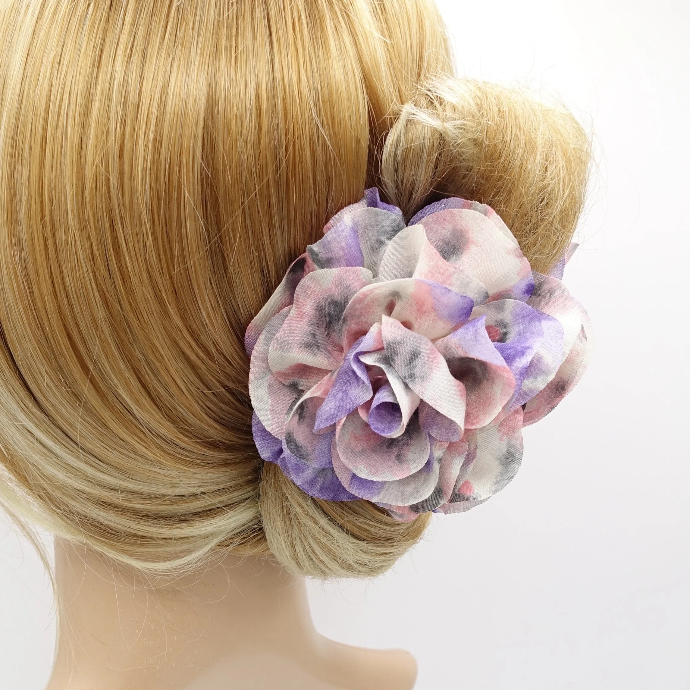 chiffon flower hair claw multi colored petal hair accessory for women