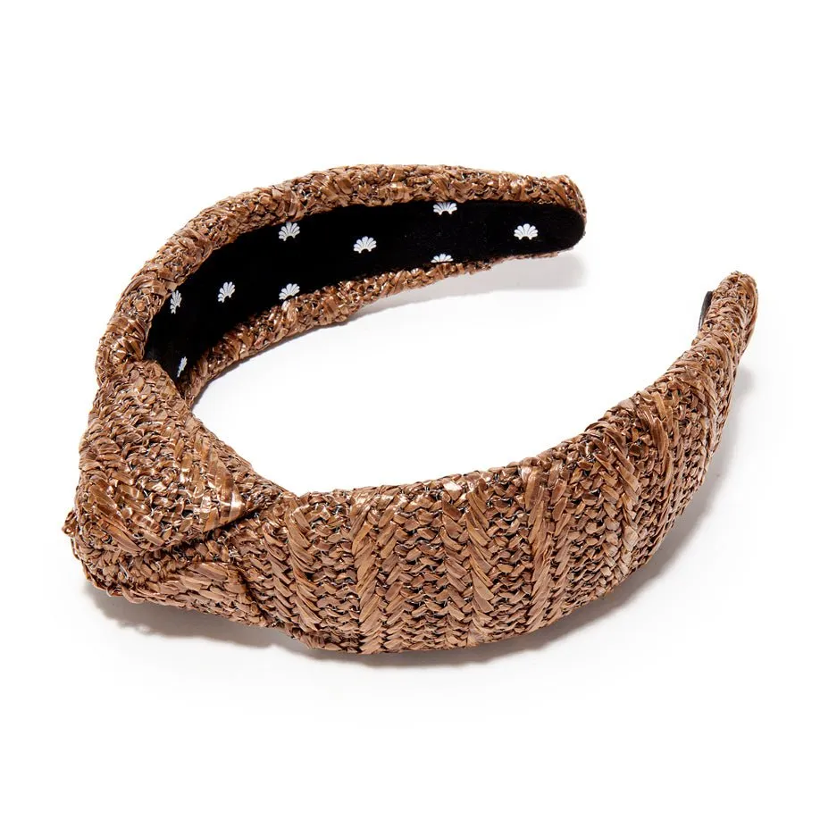 CHOCOLATE RAFFIA KNOTTED HEADBAND