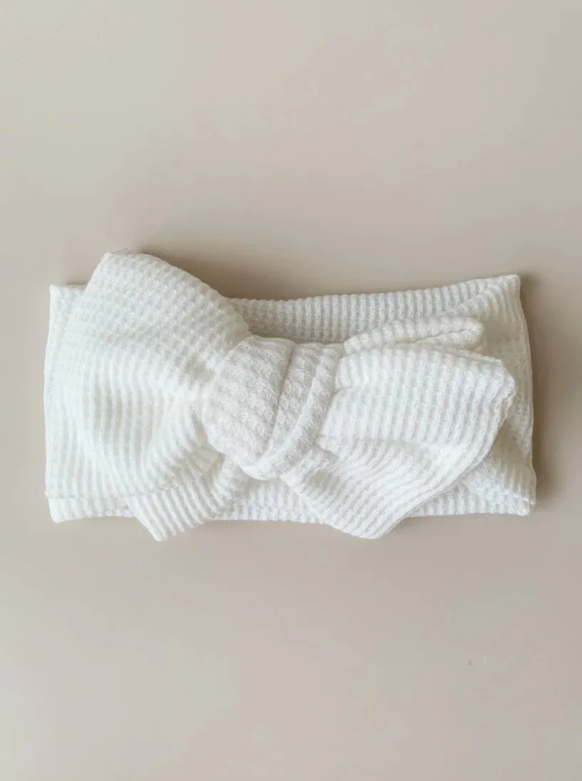 Chunky Waffle Bow Headband | White