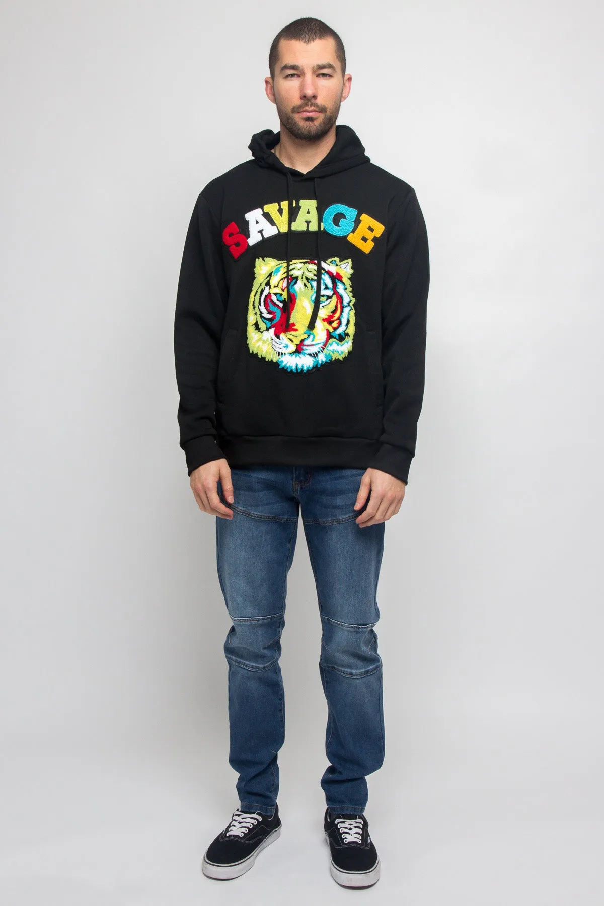 Colorful Chenille Patched Savage Tiger Hoodie