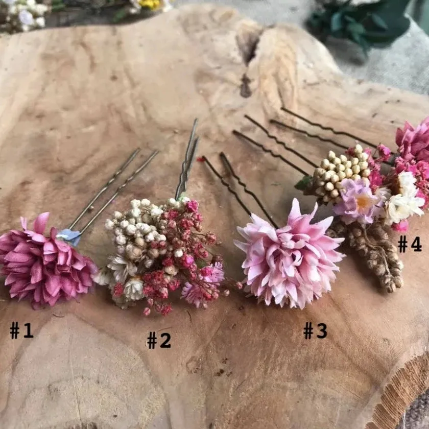 Colourful flower hairpins for wedding