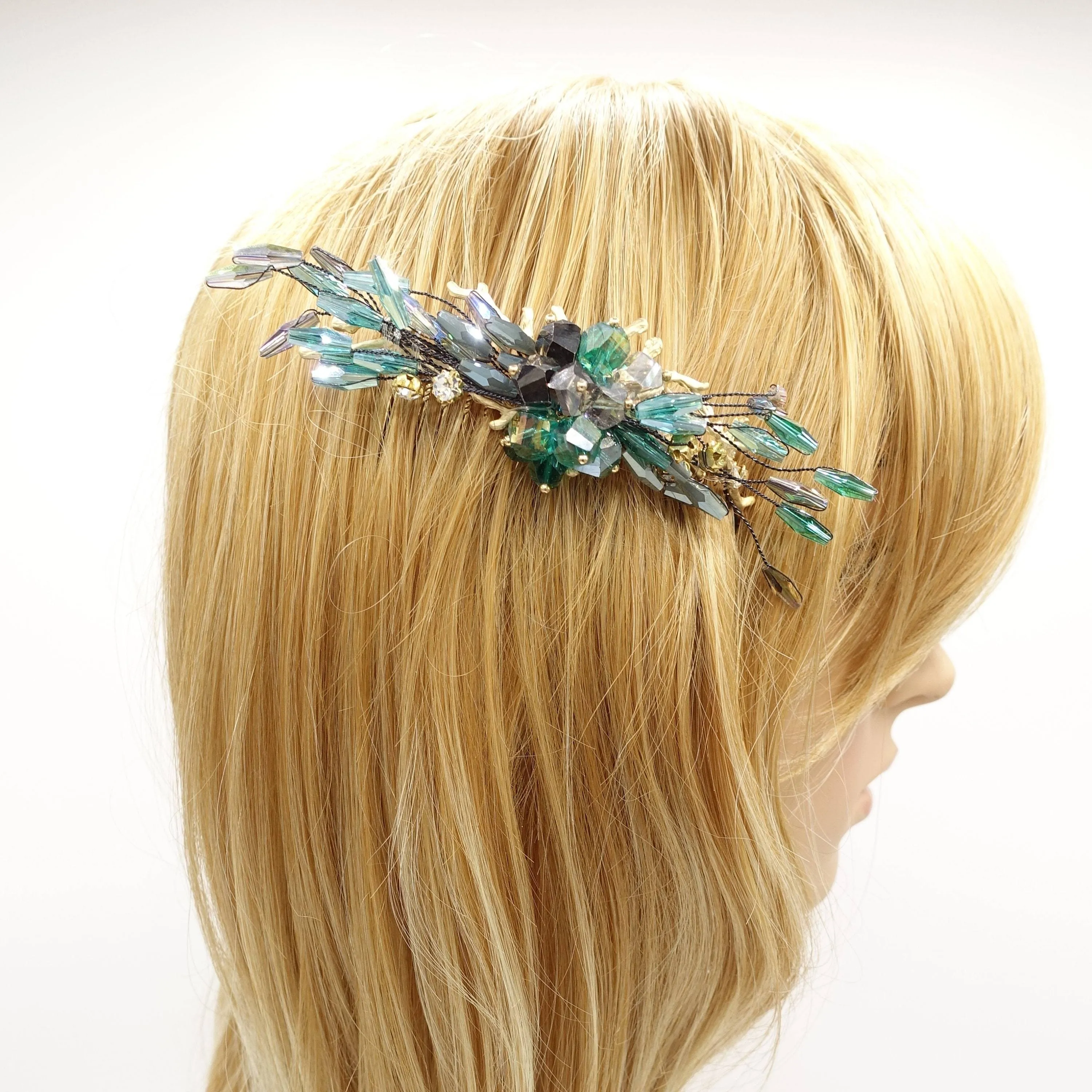 crystal beaded flower hair comb event hair accessory