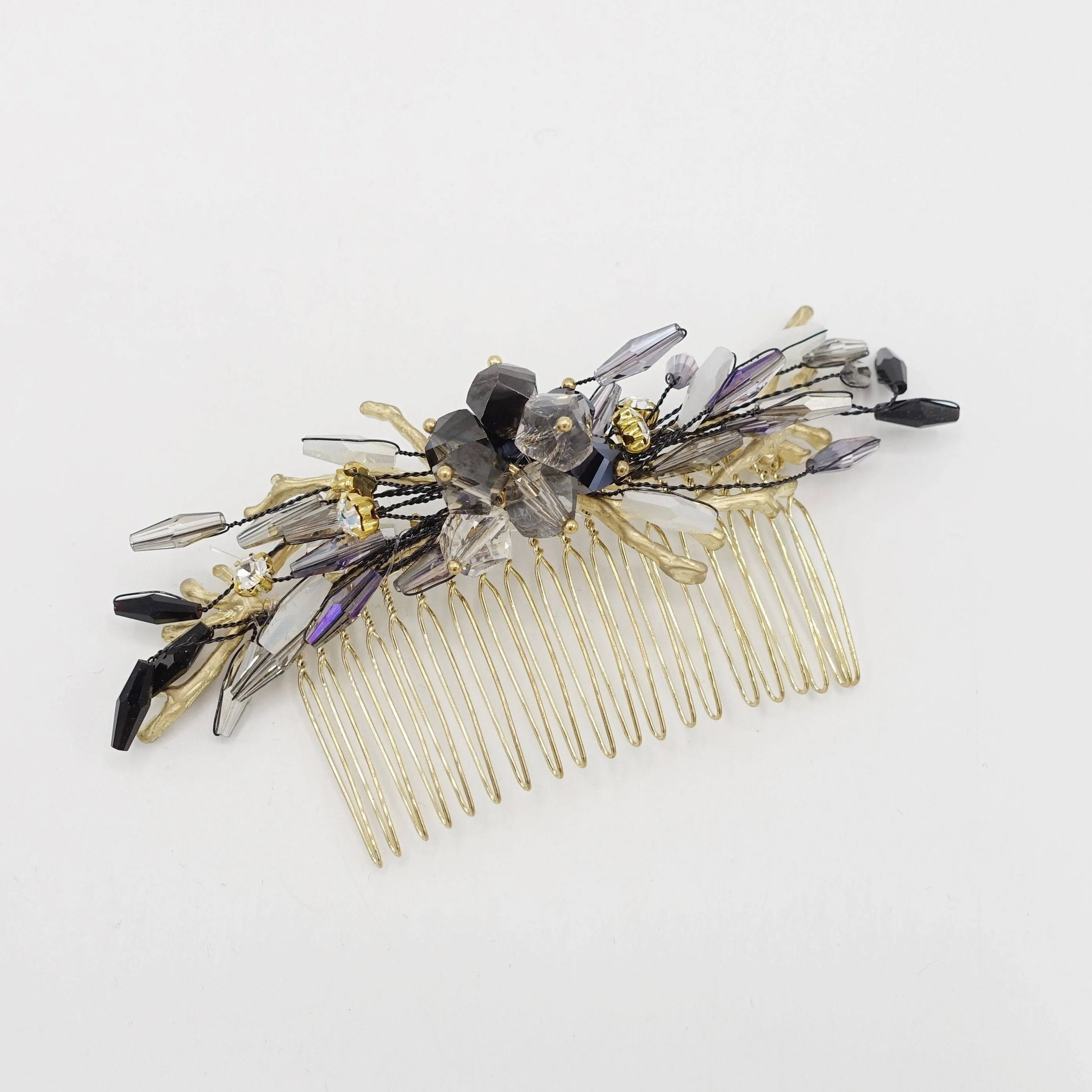 crystal beaded flower hair comb event hair accessory