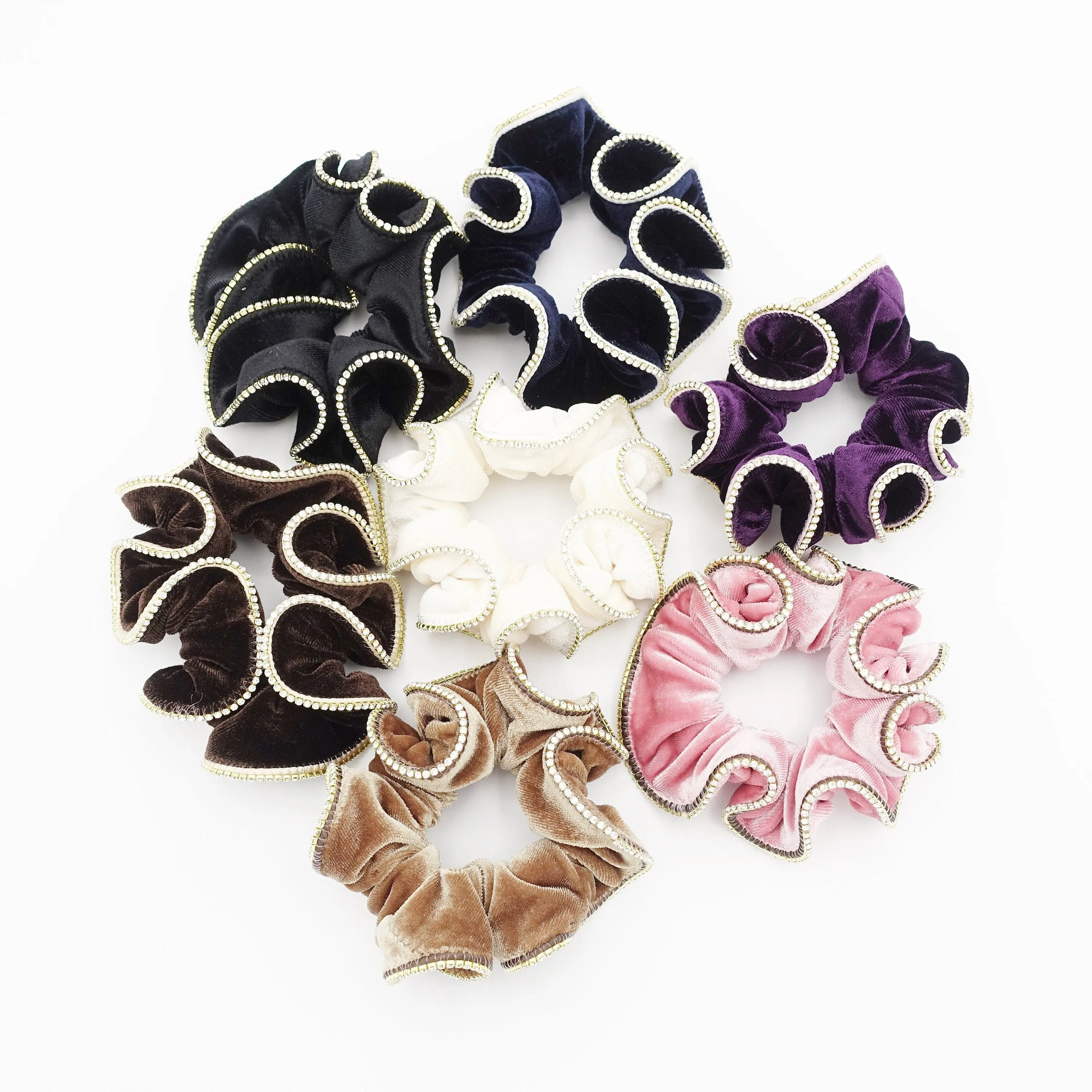 crystal rhinestone decorated velvet scrunchies women hair elastic tie scrunchy