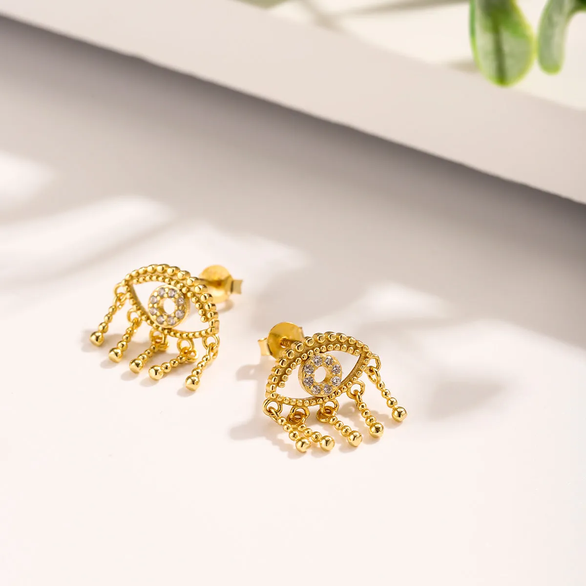 Diamond Eye Tassel Stud Earrings