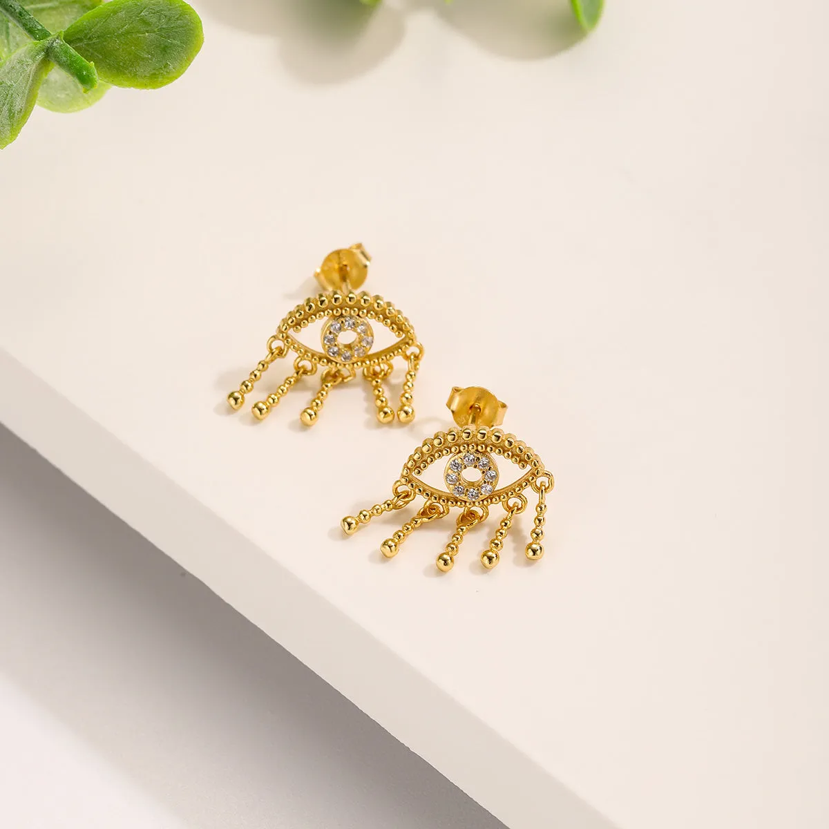 Diamond Eye Tassel Stud Earrings