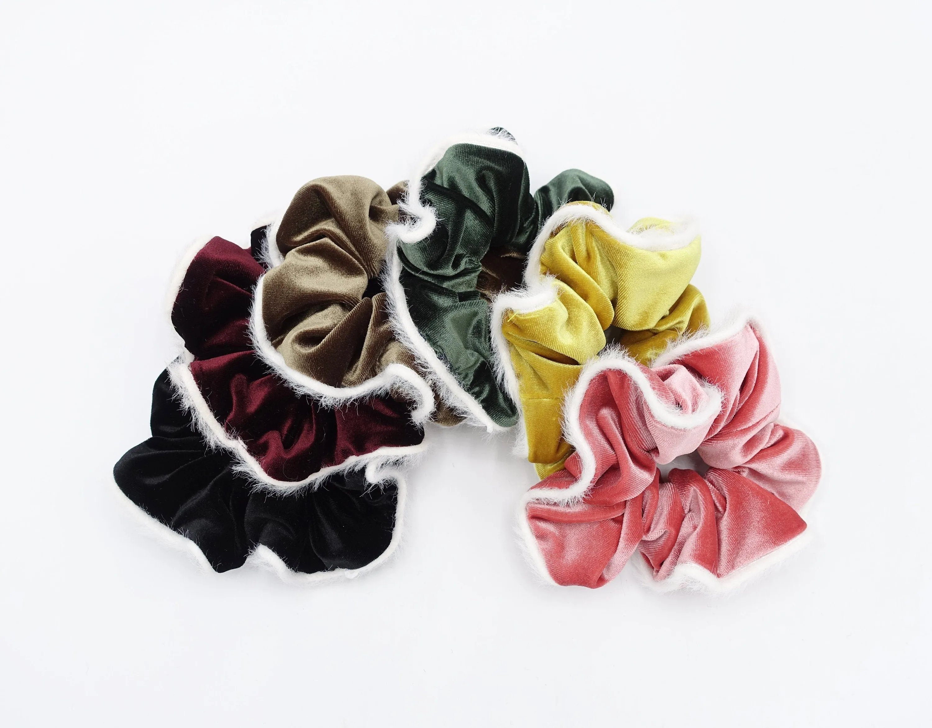 fabric fur trim velvet scrunchies cute hair elastic for women