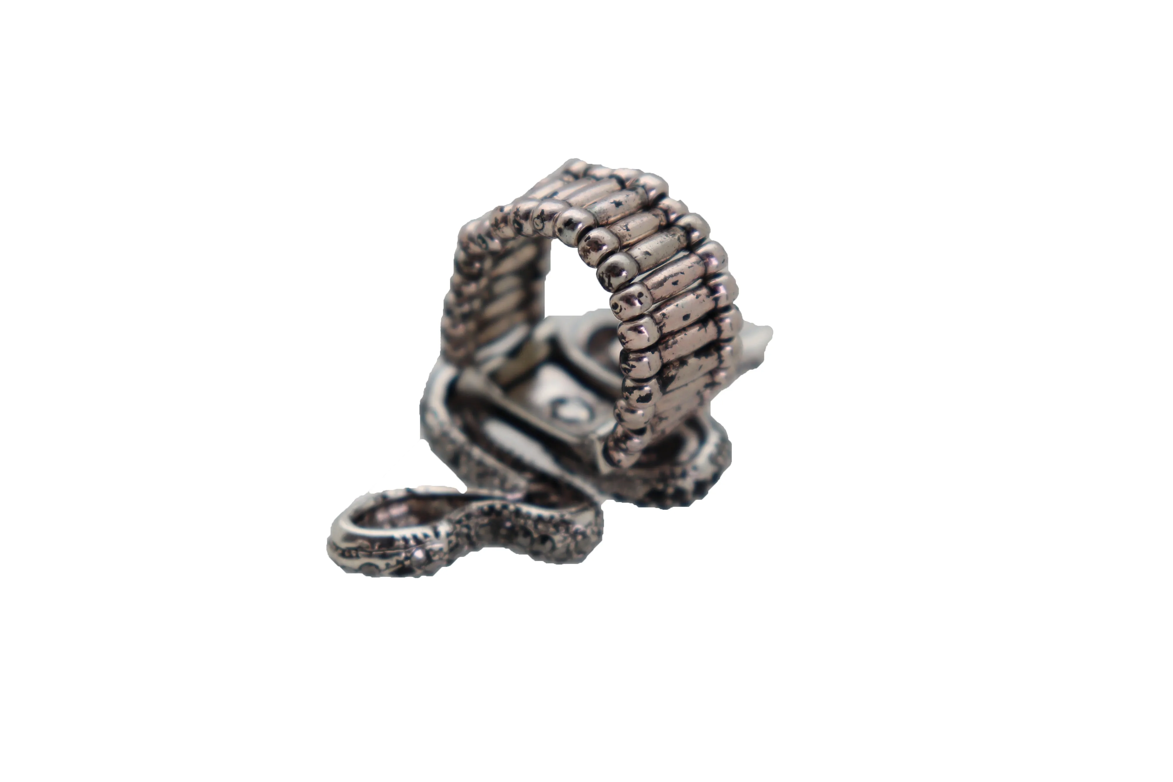 Fashion Ring Black Metal Snake Elastic Band One Size Fancy Bling Jewelry