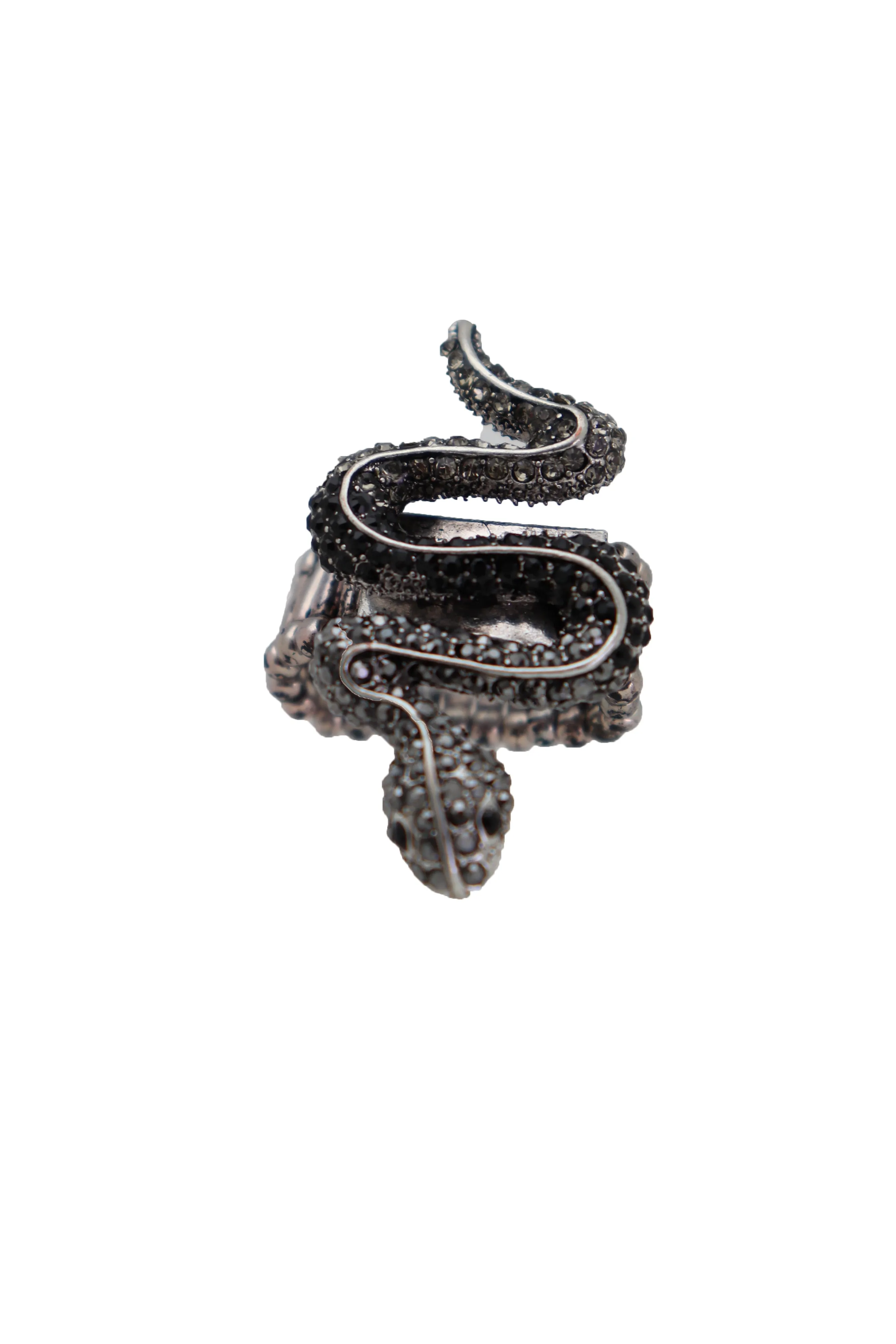 Fashion Ring Black Metal Snake Elastic Band One Size Fancy Bling Jewelry