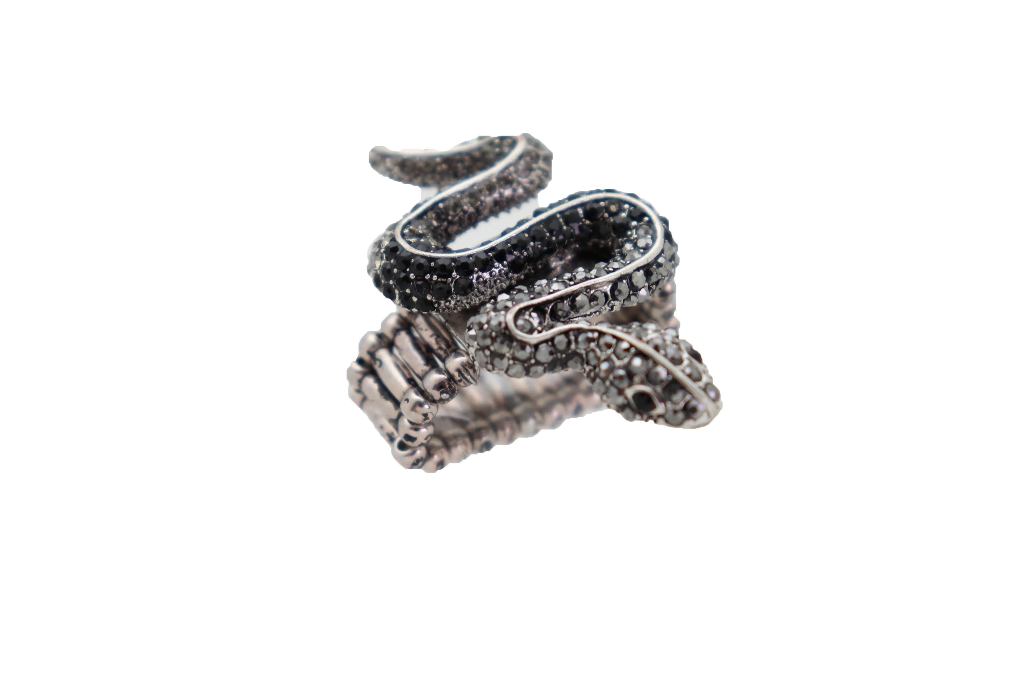 Fashion Ring Black Metal Snake Elastic Band One Size Fancy Bling Jewelry