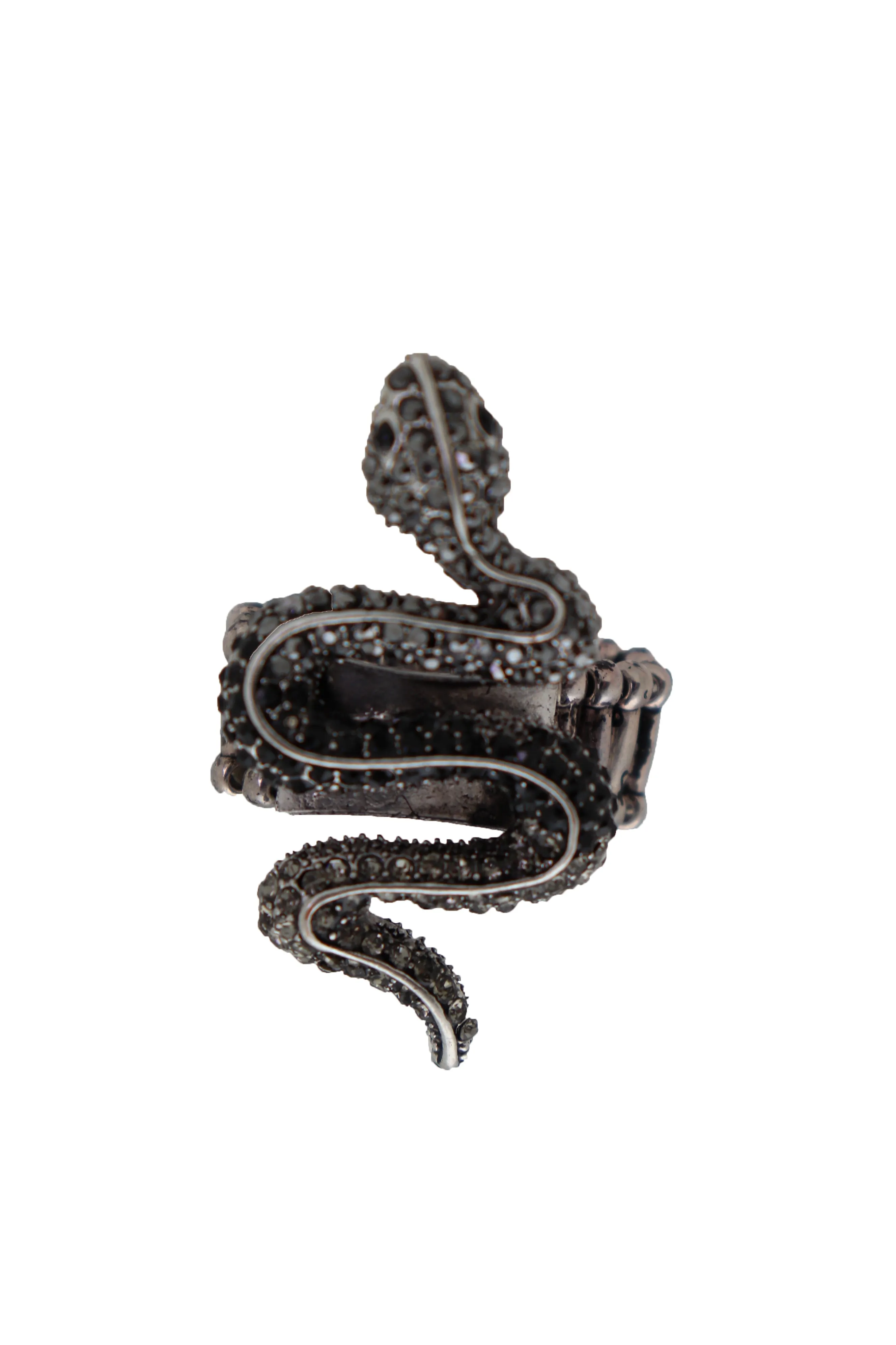 Fashion Ring Black Metal Snake Elastic Band One Size Fancy Bling Jewelry