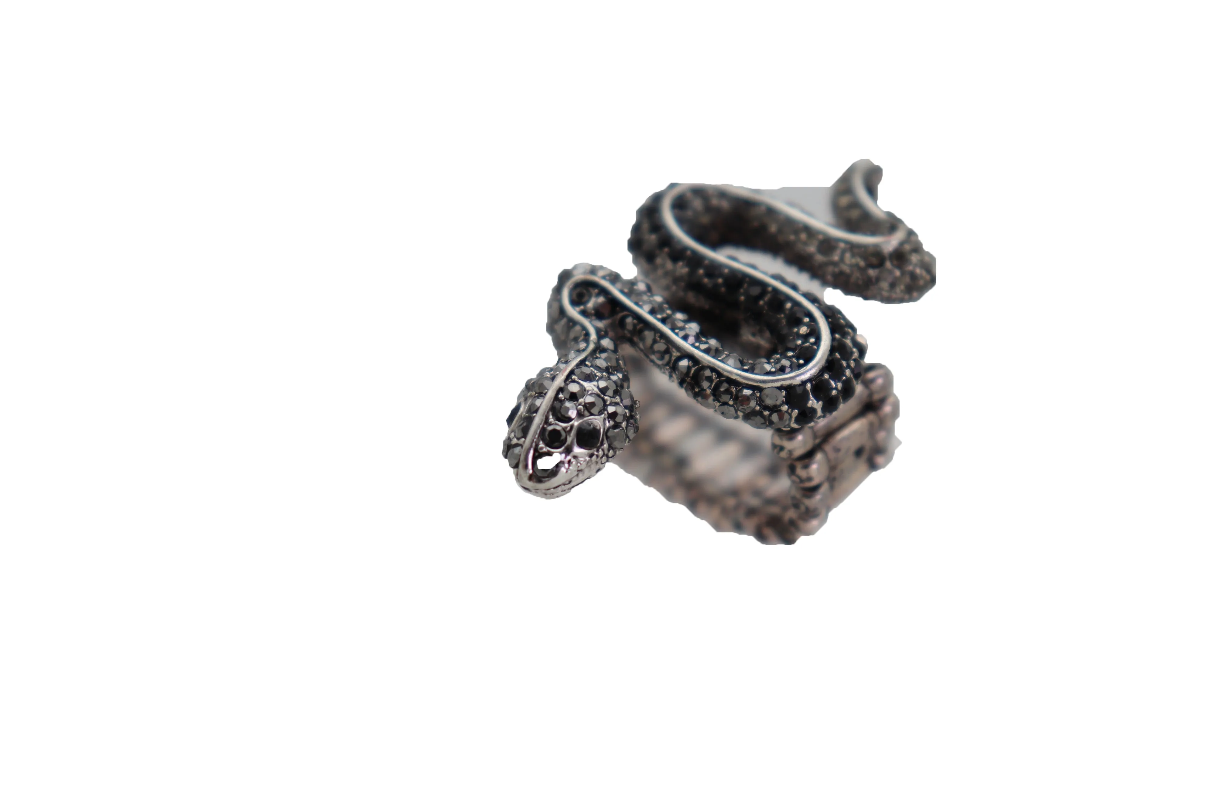 Fashion Ring Black Metal Snake Elastic Band One Size Fancy Bling Jewelry