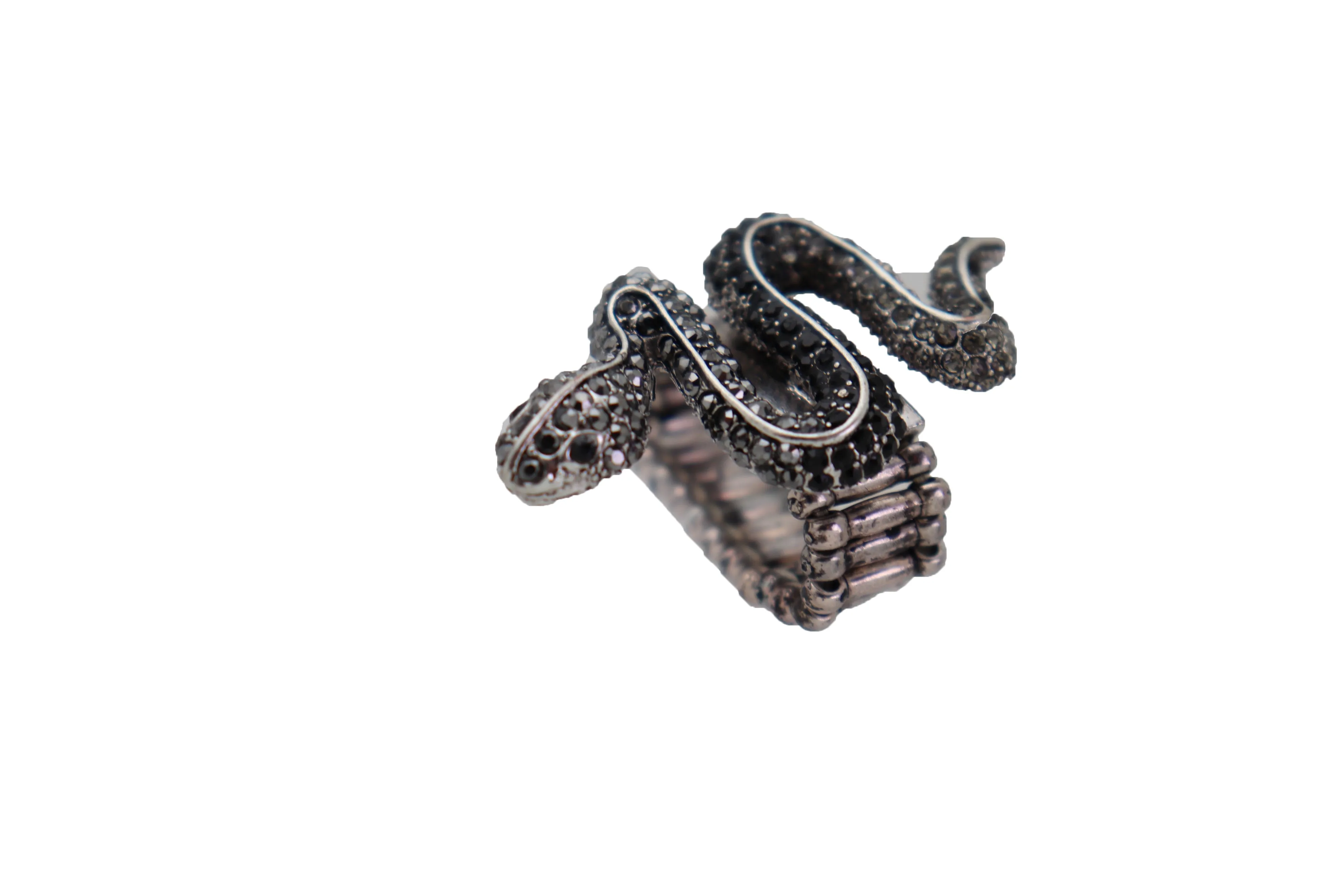 Fashion Ring Black Metal Snake Elastic Band One Size Fancy Bling Jewelry