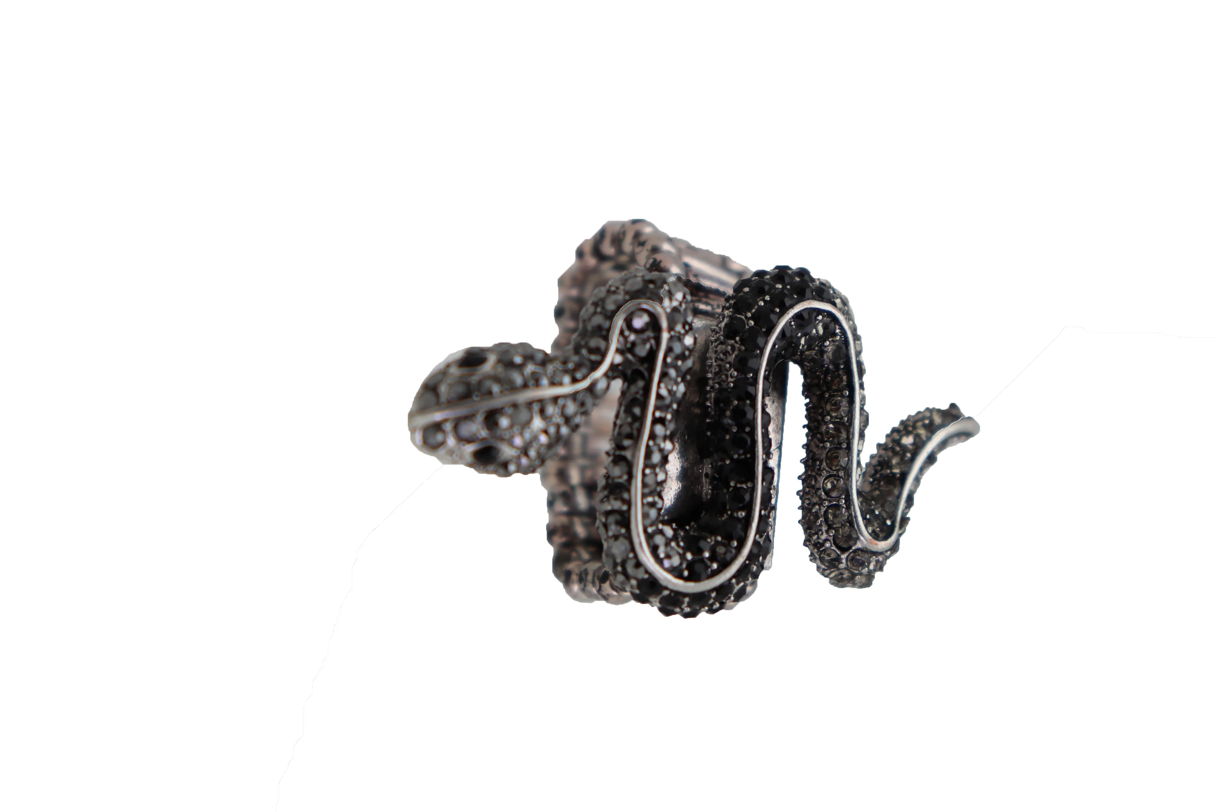 Fashion Ring Black Metal Snake Elastic Band One Size Fancy Bling Jewelry