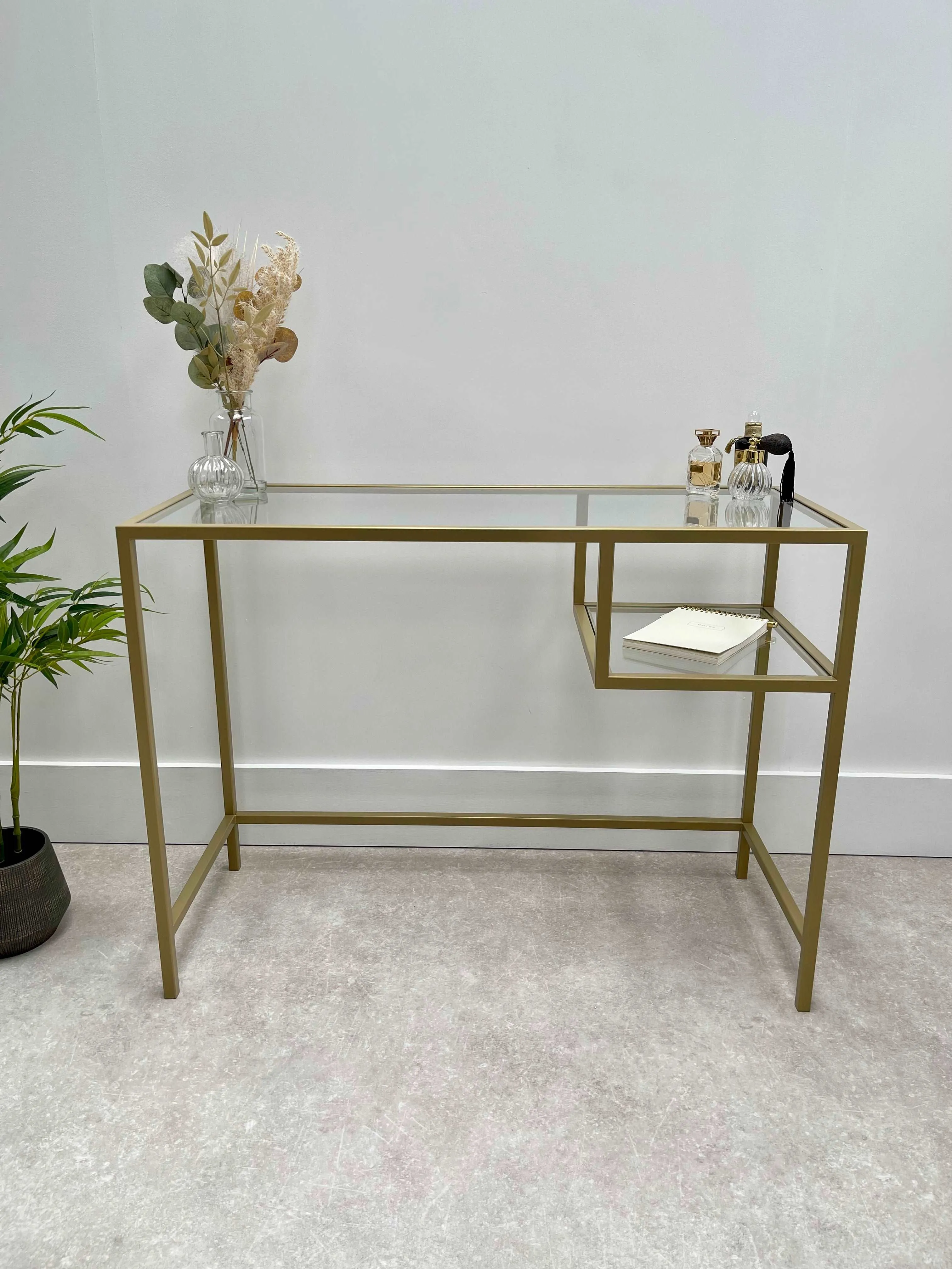 Glass Metal Dressing Table Gold