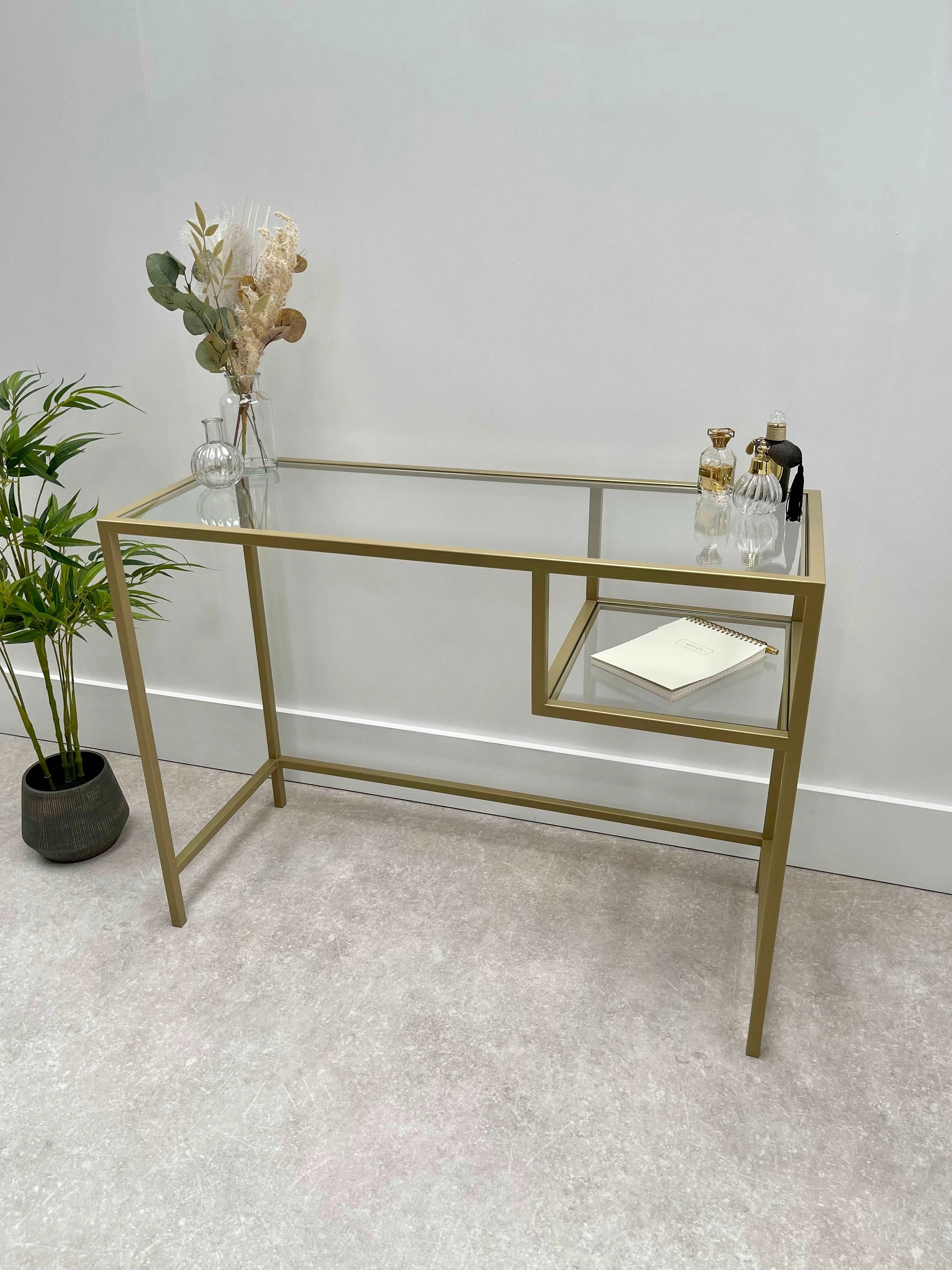 Glass Metal Dressing Table Gold