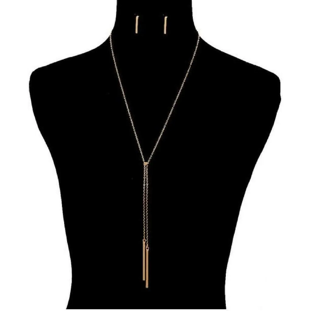 Gold Knotted Chain Bar Necklace