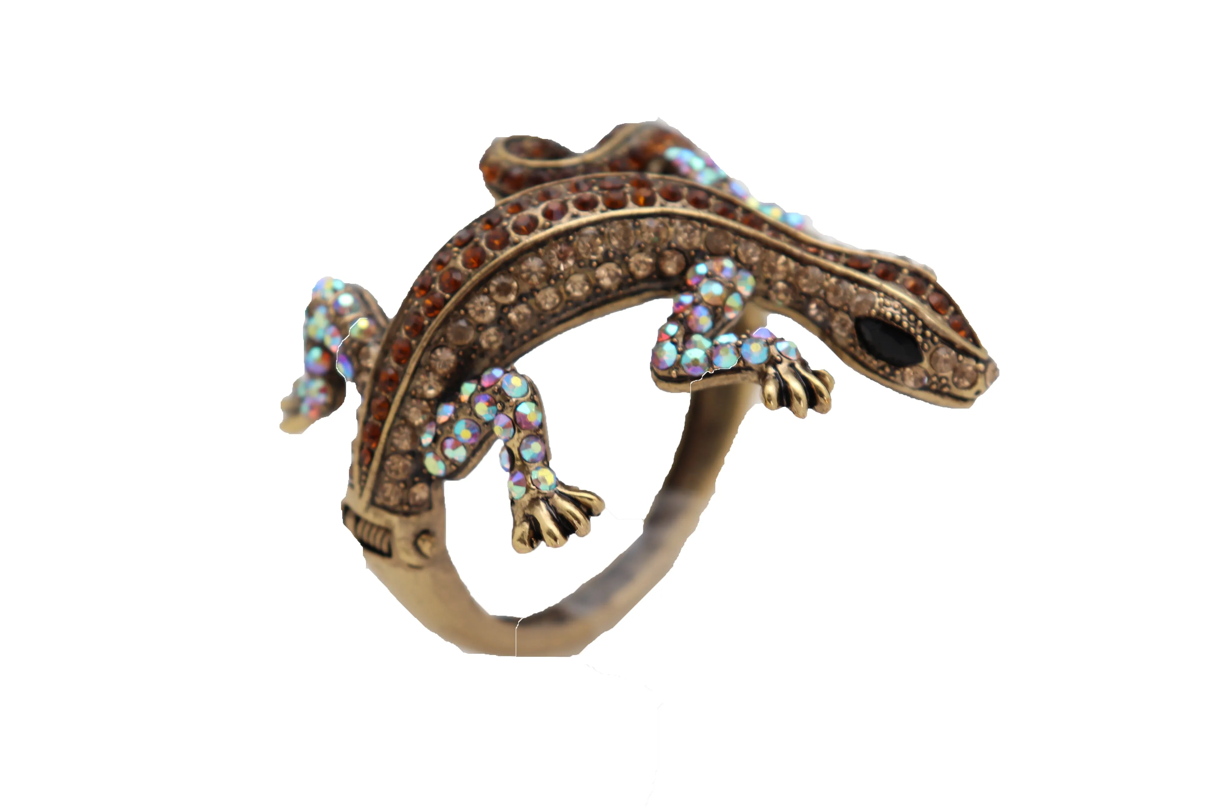 Gold Metal Bracelet Lizard Gecko Animal Brown Wrap Around