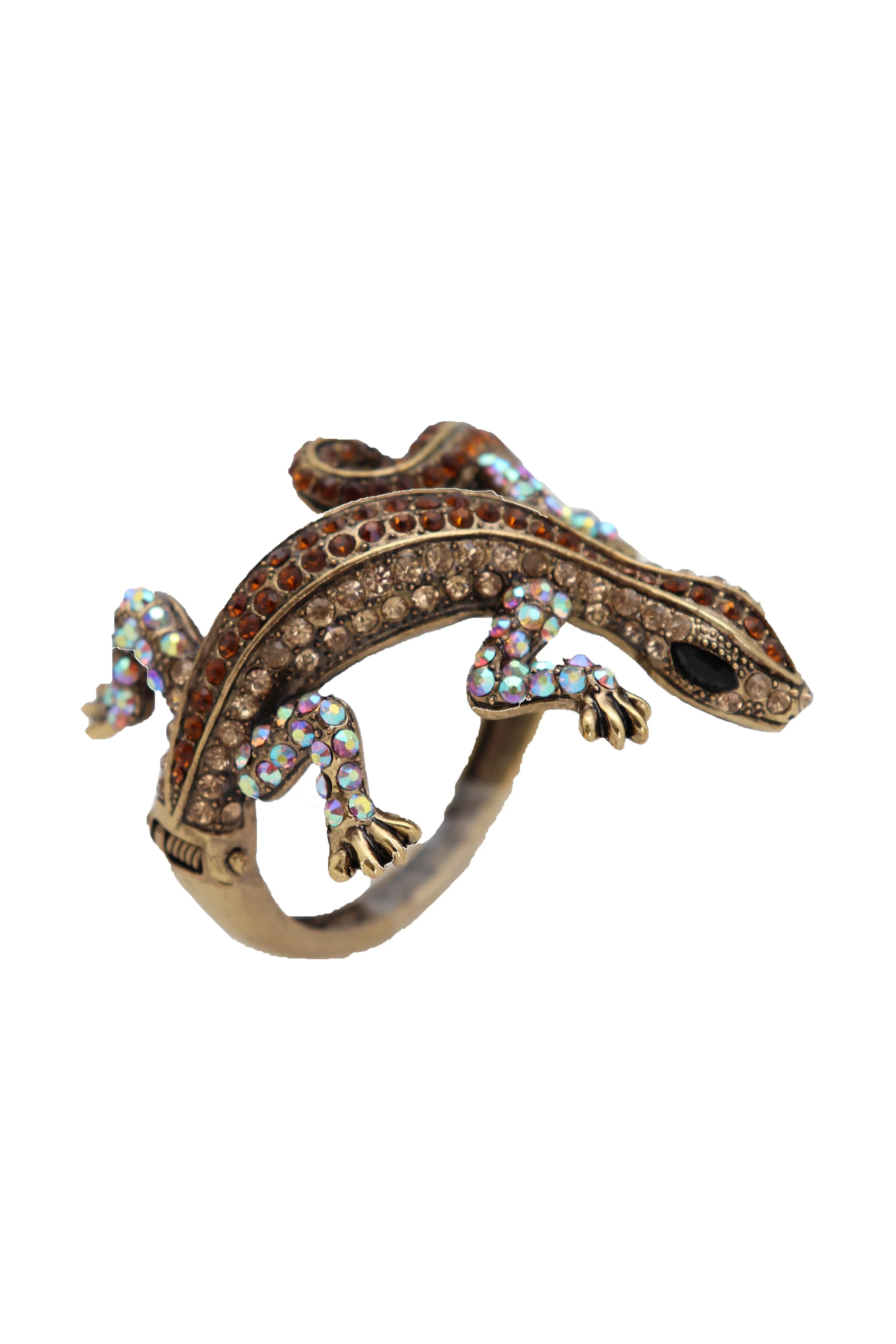 Gold Metal Bracelet Lizard Gecko Animal Brown Wrap Around