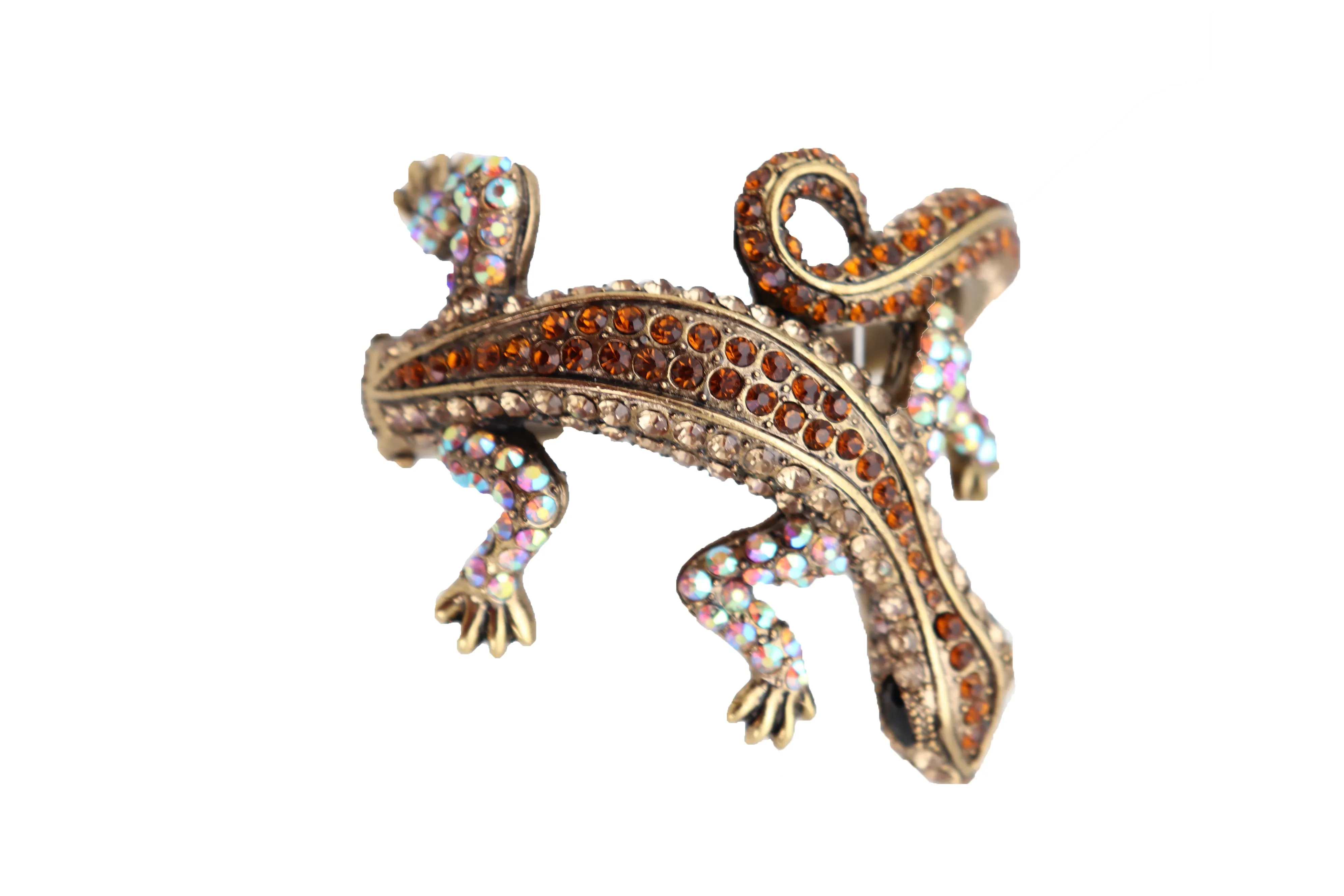 Gold Metal Bracelet Lizard Gecko Animal Brown Wrap Around