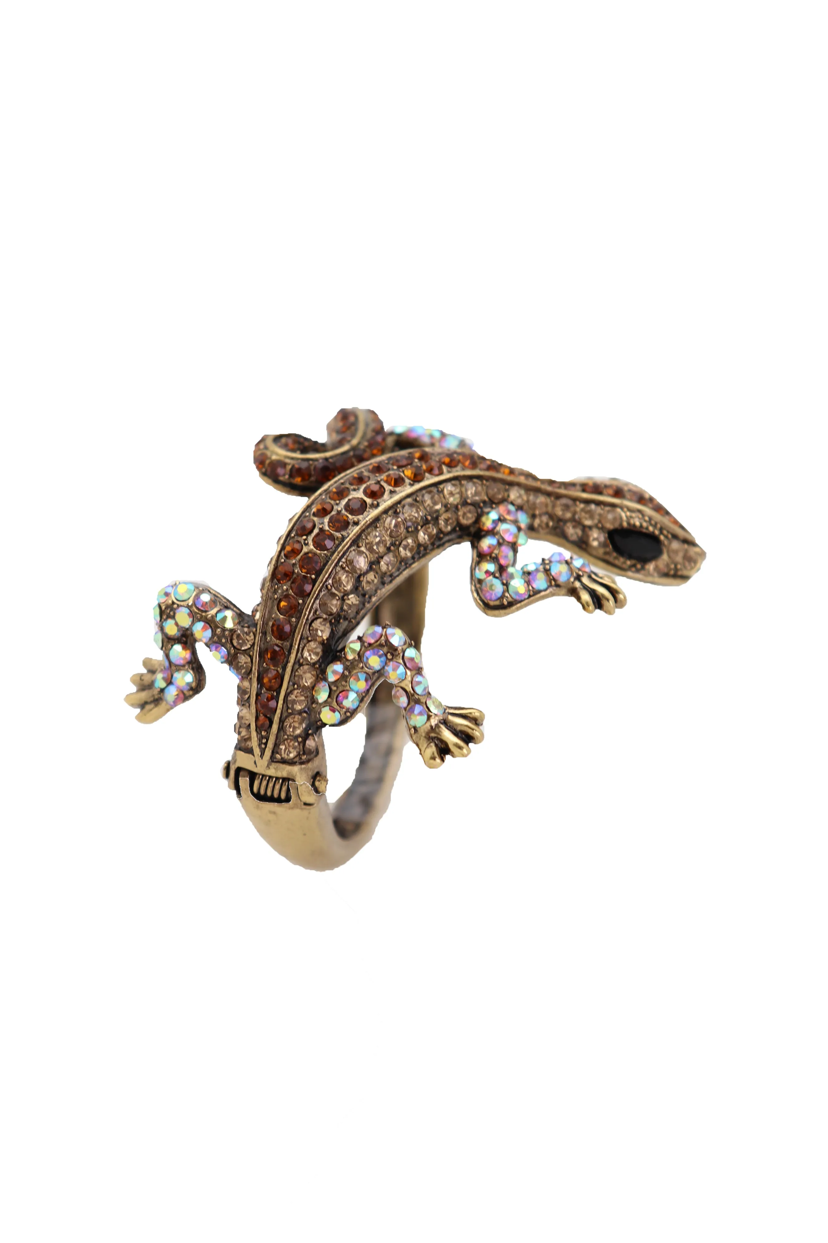 Gold Metal Bracelet Lizard Gecko Animal Brown Wrap Around