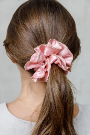 GOLD TRIM SATIN SCRUNCHIES 6 PACK