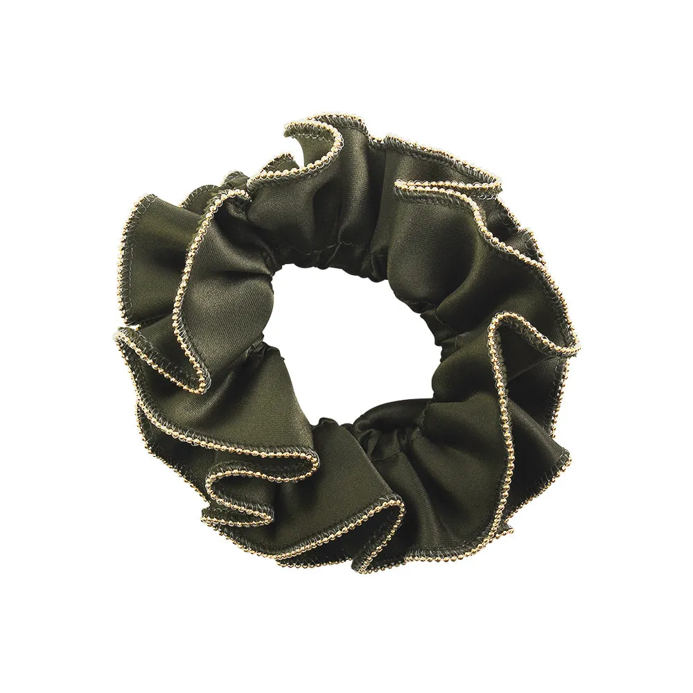 GOLD TRIM SATIN SCRUNCHIES 6 PACK