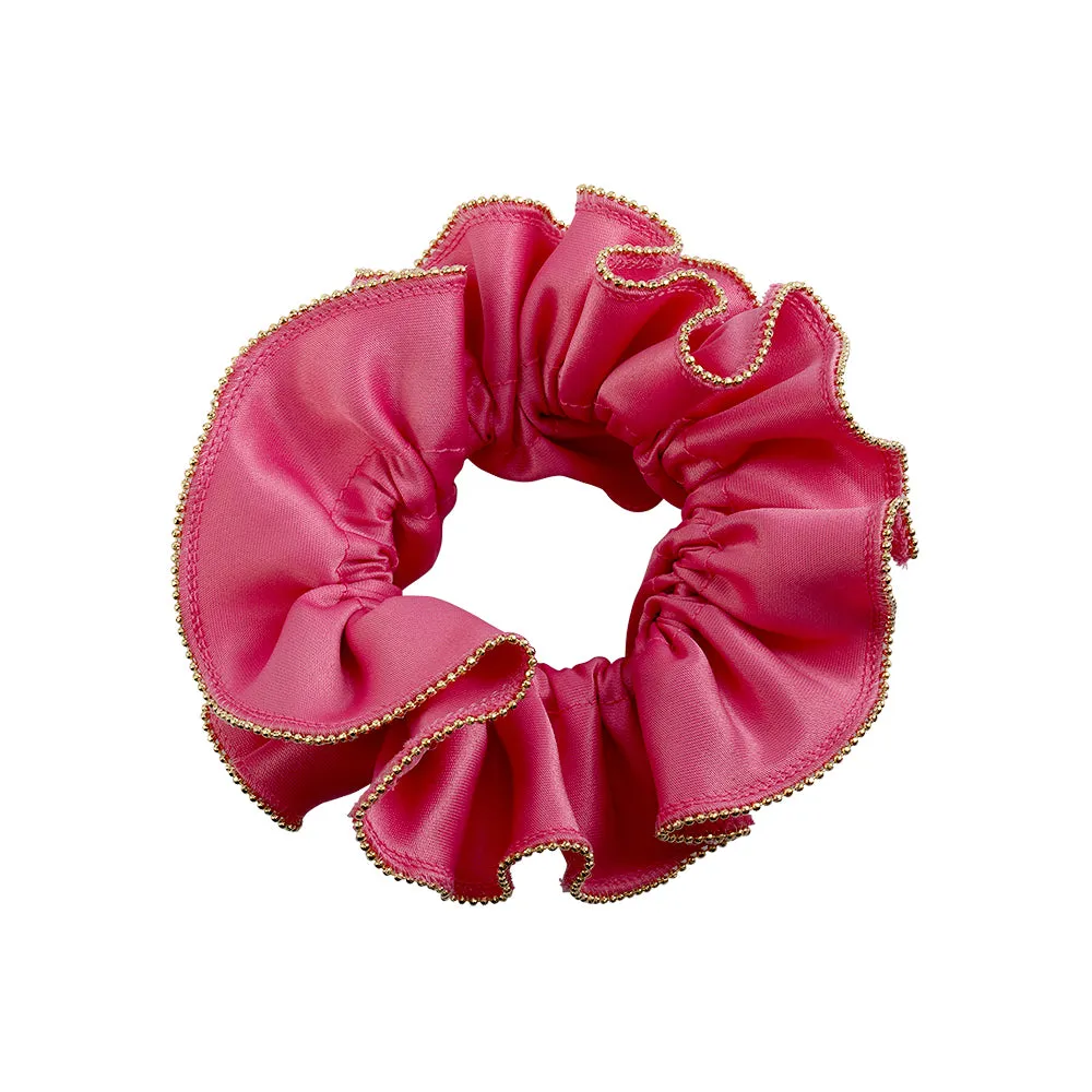 GOLD TRIM SATIN SCRUNCHIES 6 PACK